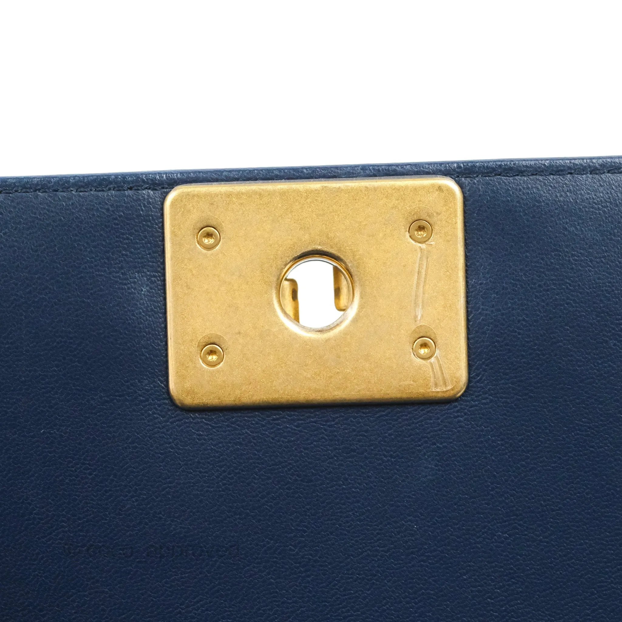 Chanel Quilted Medium Boy Navy Lambskin Aged Gold Hardware