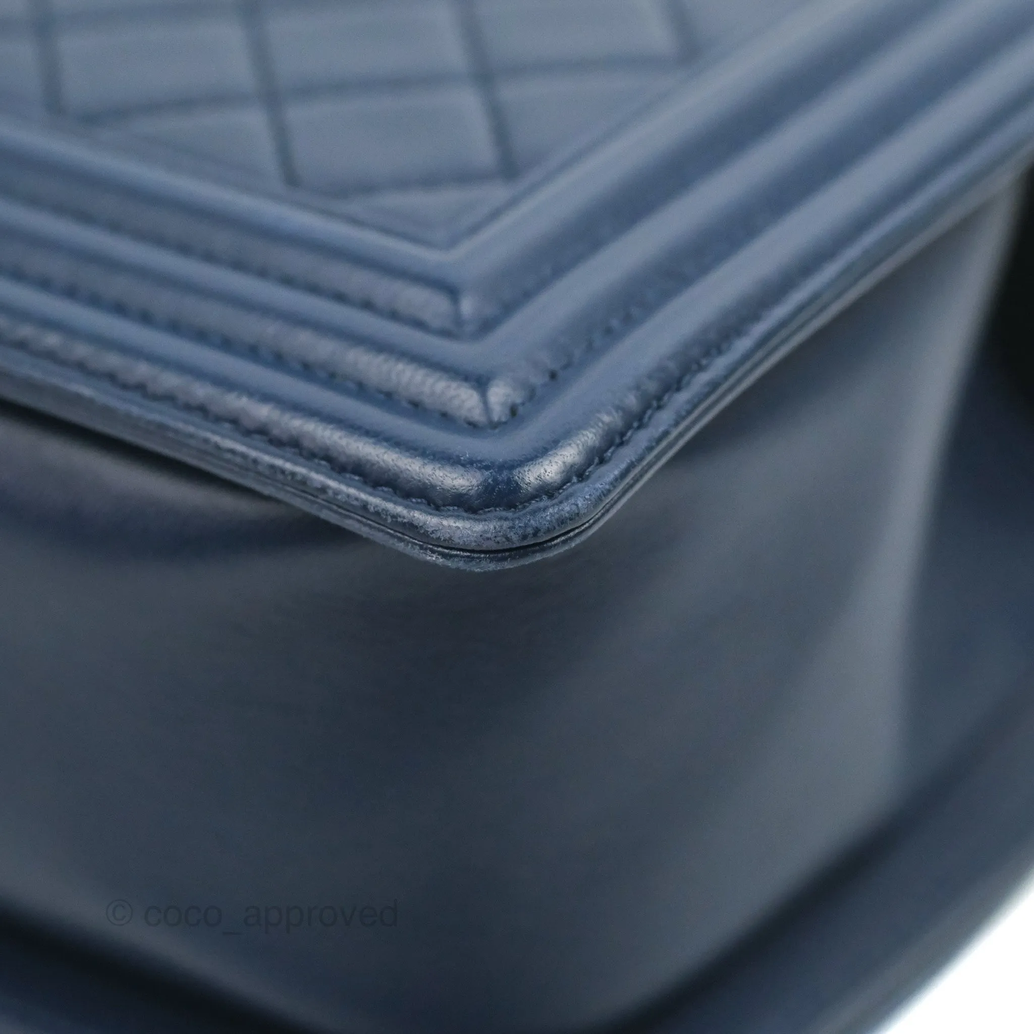 Chanel Quilted Medium Boy Navy Lambskin Aged Gold Hardware