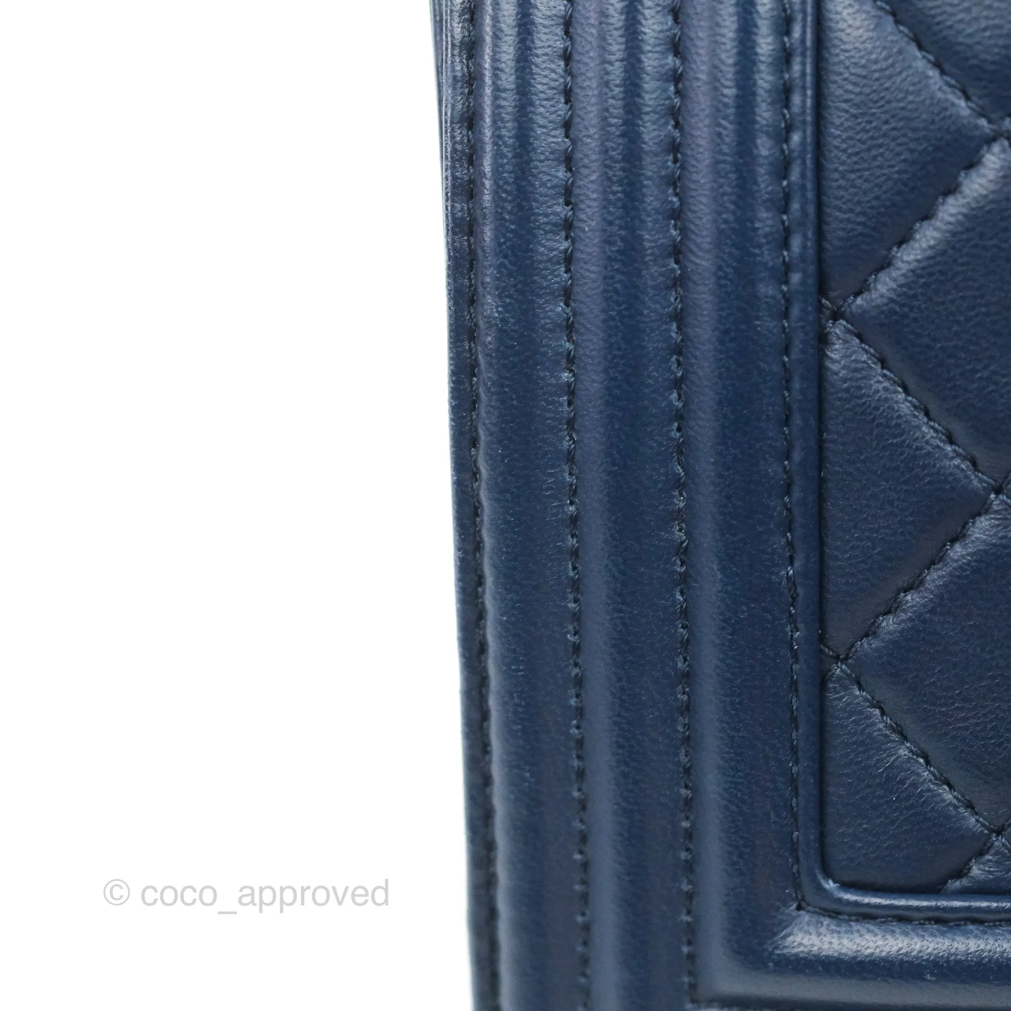Chanel Quilted Medium Boy Navy Lambskin Aged Gold Hardware