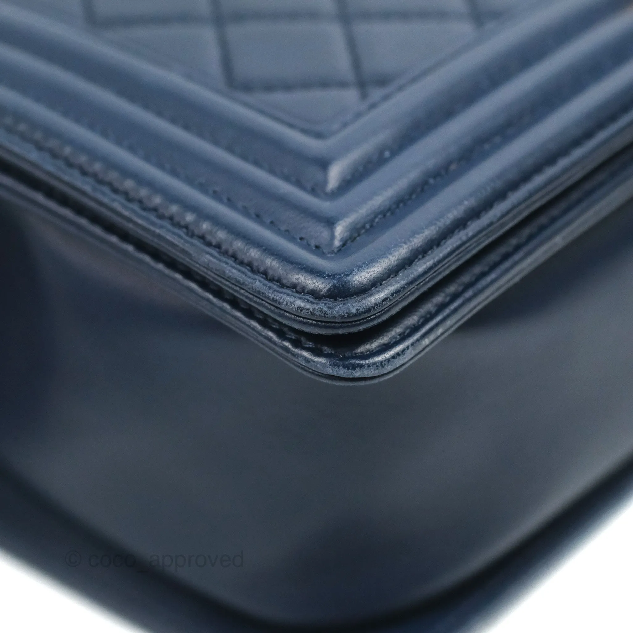 Chanel Quilted Medium Boy Navy Lambskin Aged Gold Hardware