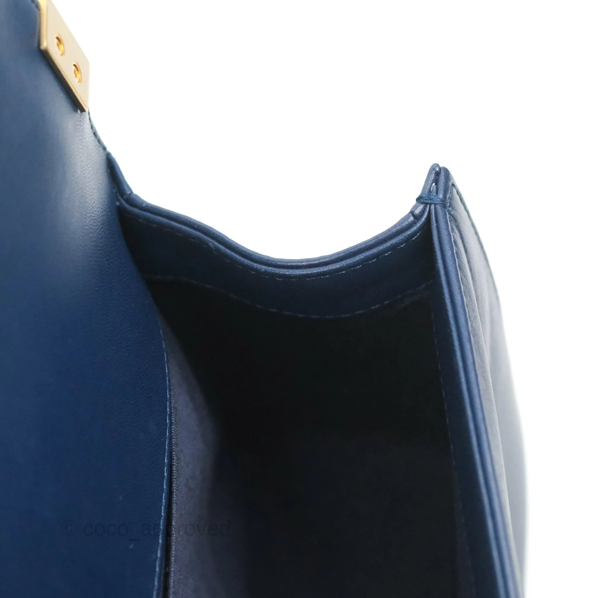 Chanel Quilted Medium Boy Navy Lambskin Aged Gold Hardware