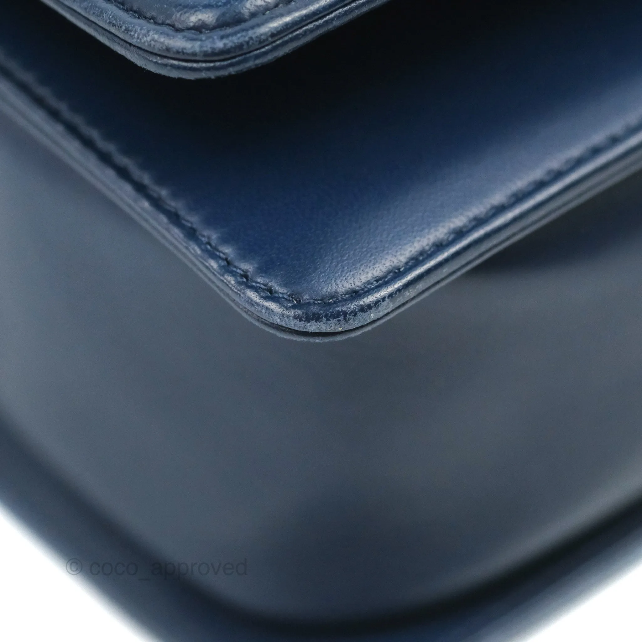 Chanel Quilted Medium Boy Navy Lambskin Aged Gold Hardware