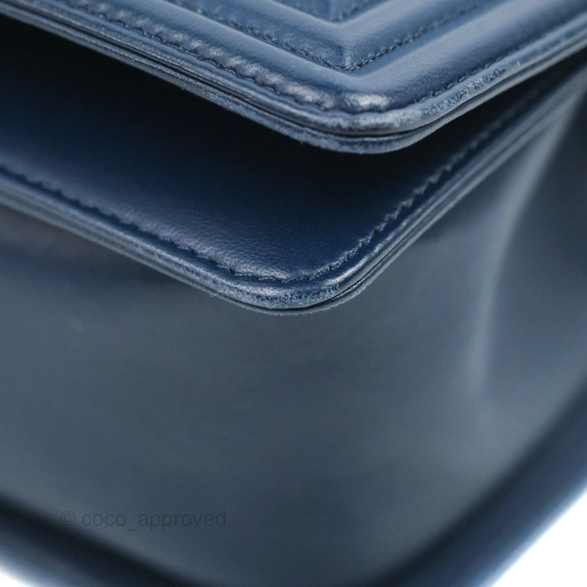 Chanel Quilted Medium Boy Navy Lambskin Aged Gold Hardware