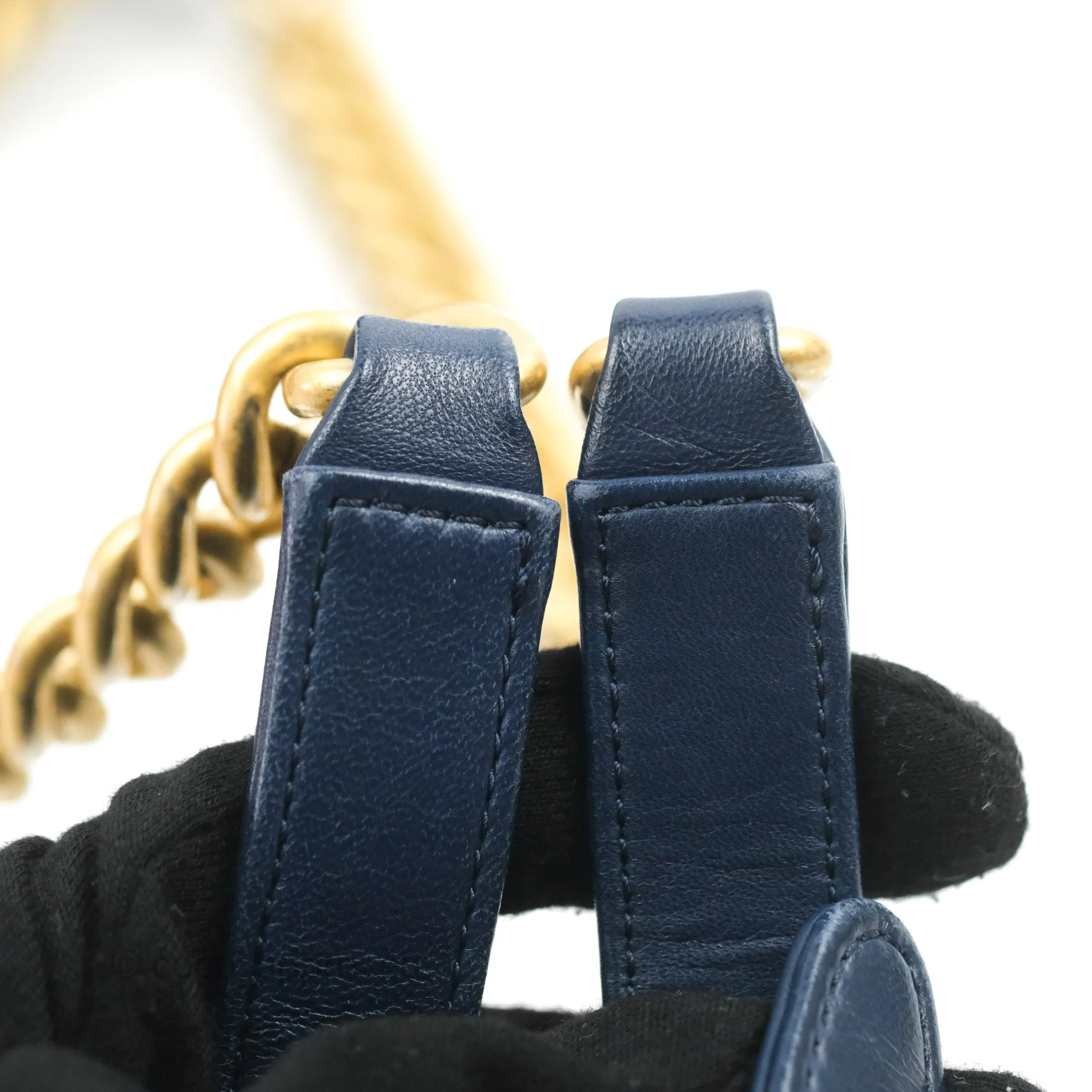 Chanel Quilted Medium Boy Navy Lambskin Aged Gold Hardware