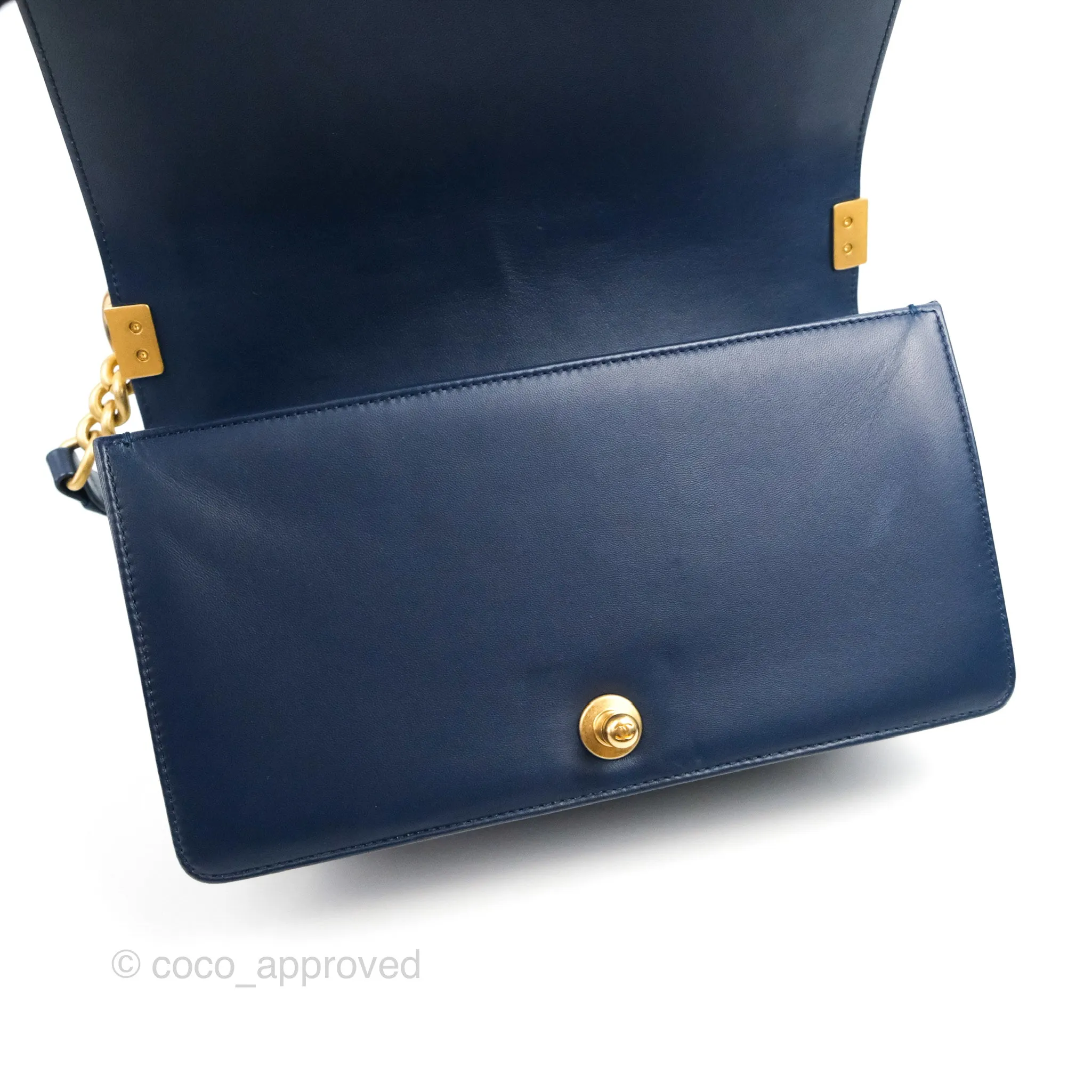 Chanel Quilted Medium Boy Navy Lambskin Aged Gold Hardware