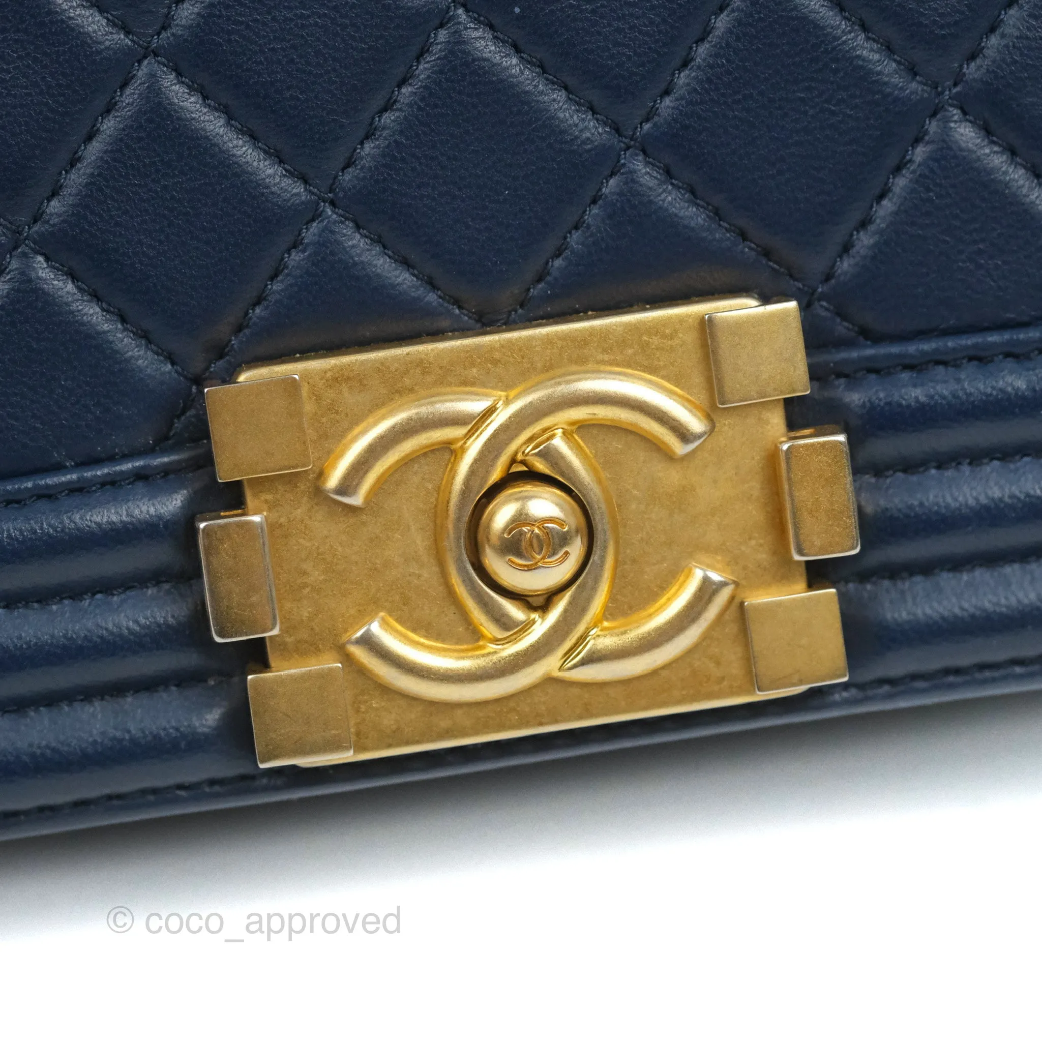 Chanel Quilted Medium Boy Navy Lambskin Aged Gold Hardware