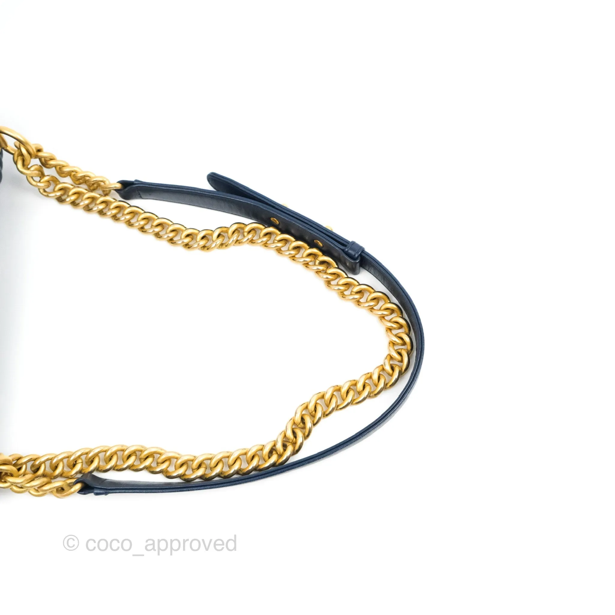Chanel Quilted Medium Boy Navy Lambskin Aged Gold Hardware