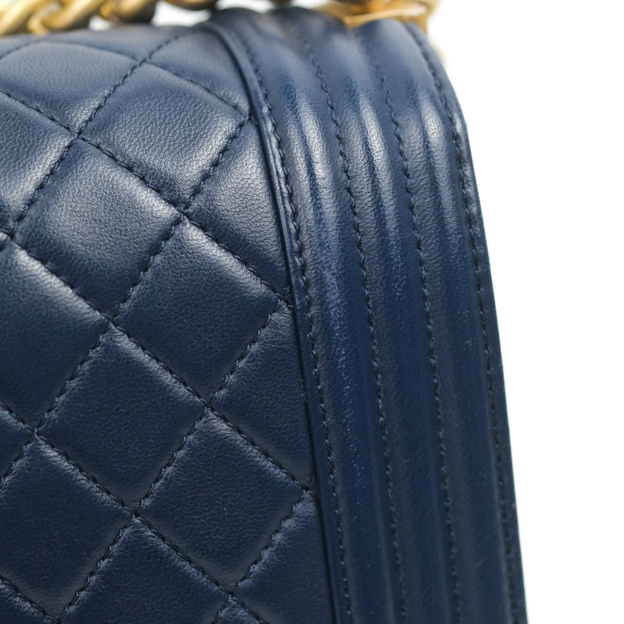 Chanel Quilted Medium Boy Navy Lambskin Aged Gold Hardware