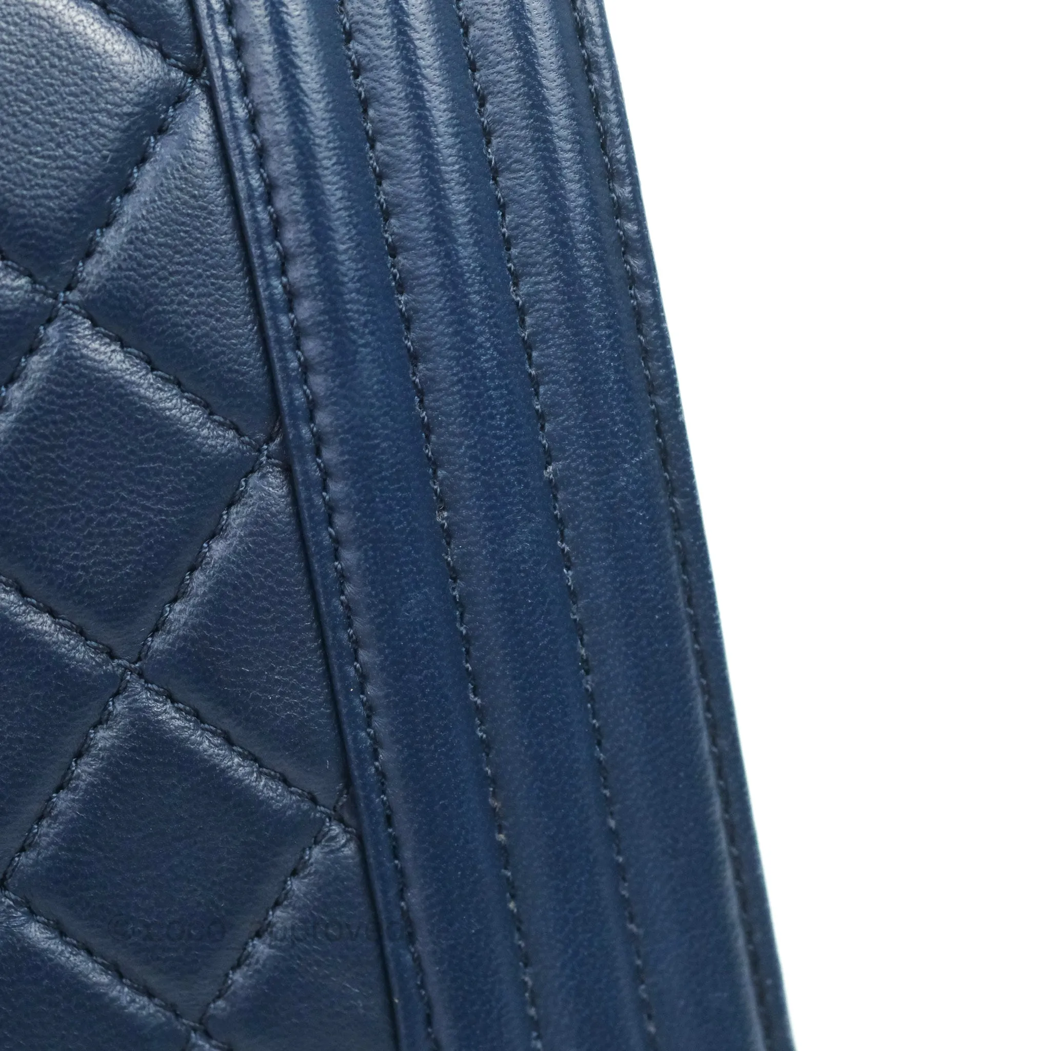 Chanel Quilted Medium Boy Navy Lambskin Aged Gold Hardware