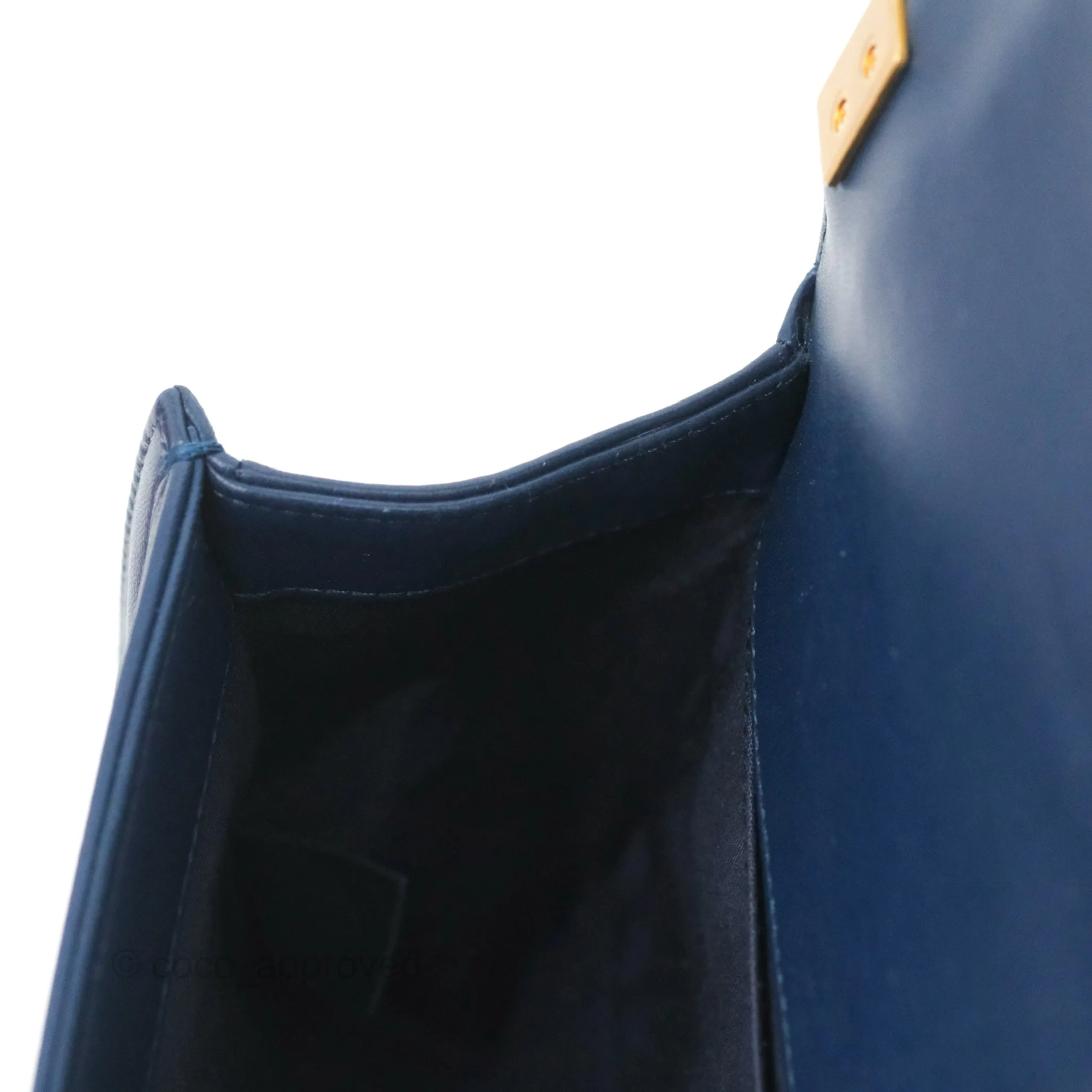 Chanel Quilted Medium Boy Navy Lambskin Aged Gold Hardware