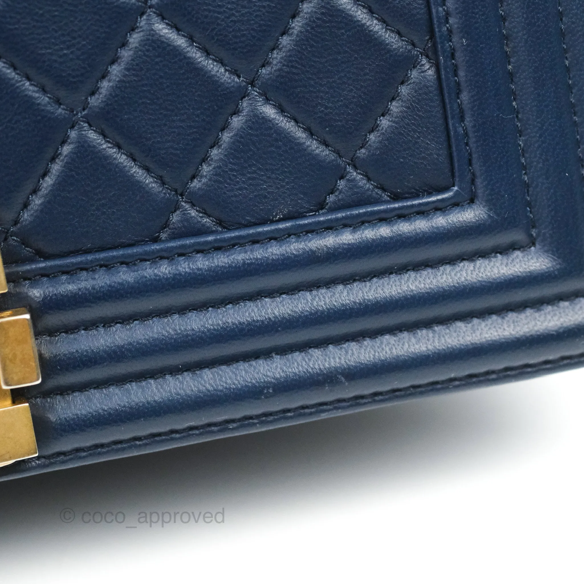 Chanel Quilted Medium Boy Navy Lambskin Aged Gold Hardware