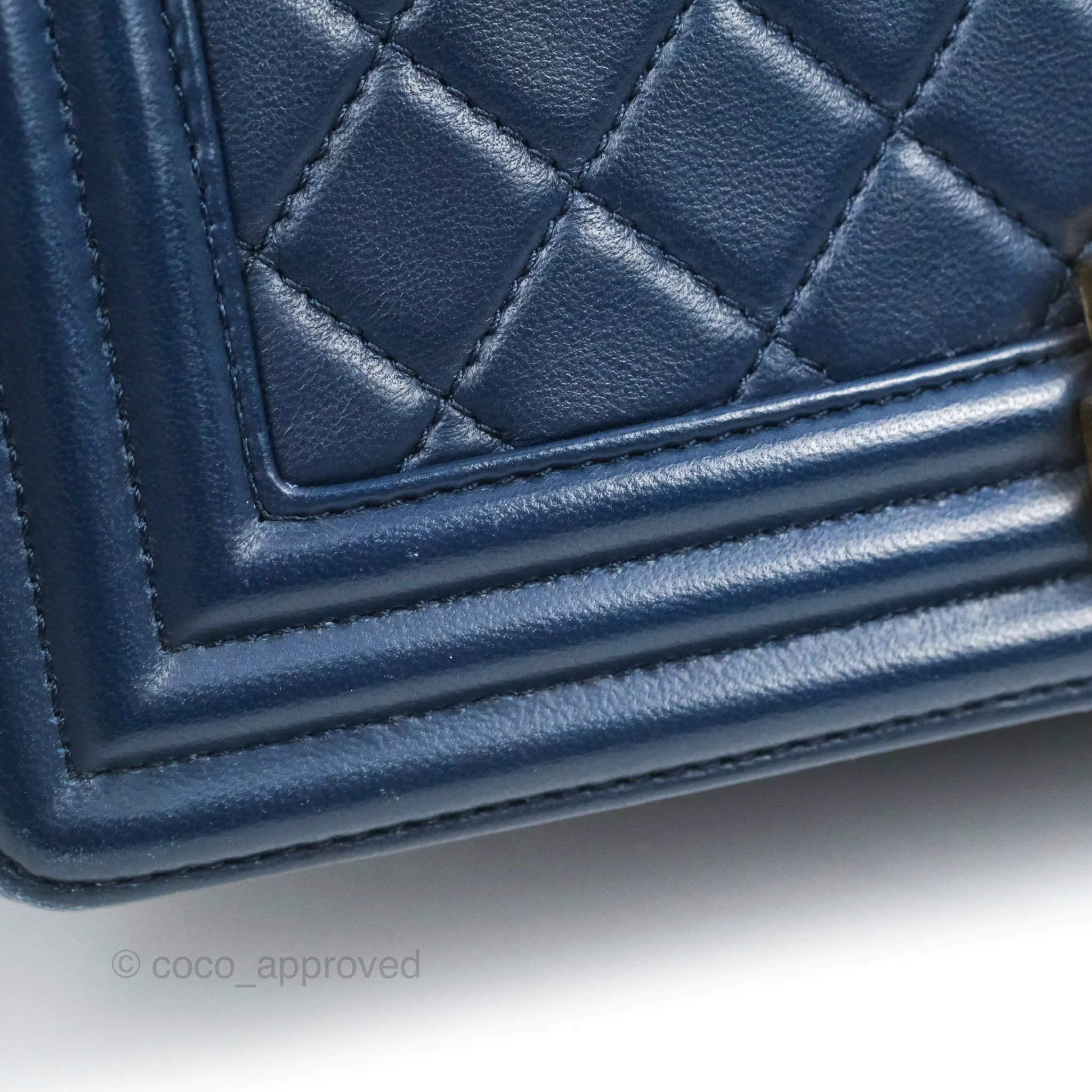 Chanel Quilted Medium Boy Navy Lambskin Aged Gold Hardware