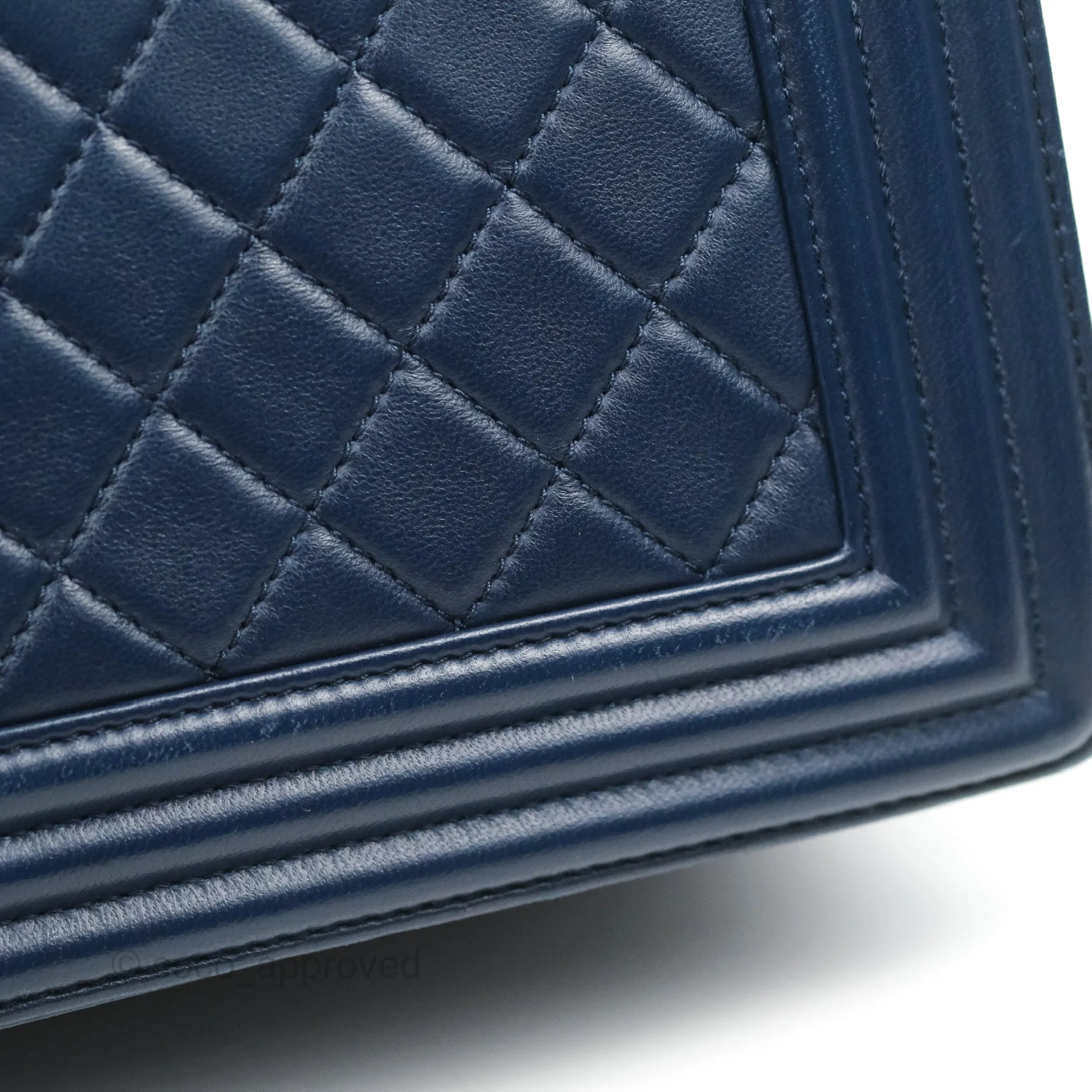 Chanel Quilted Medium Boy Navy Lambskin Aged Gold Hardware