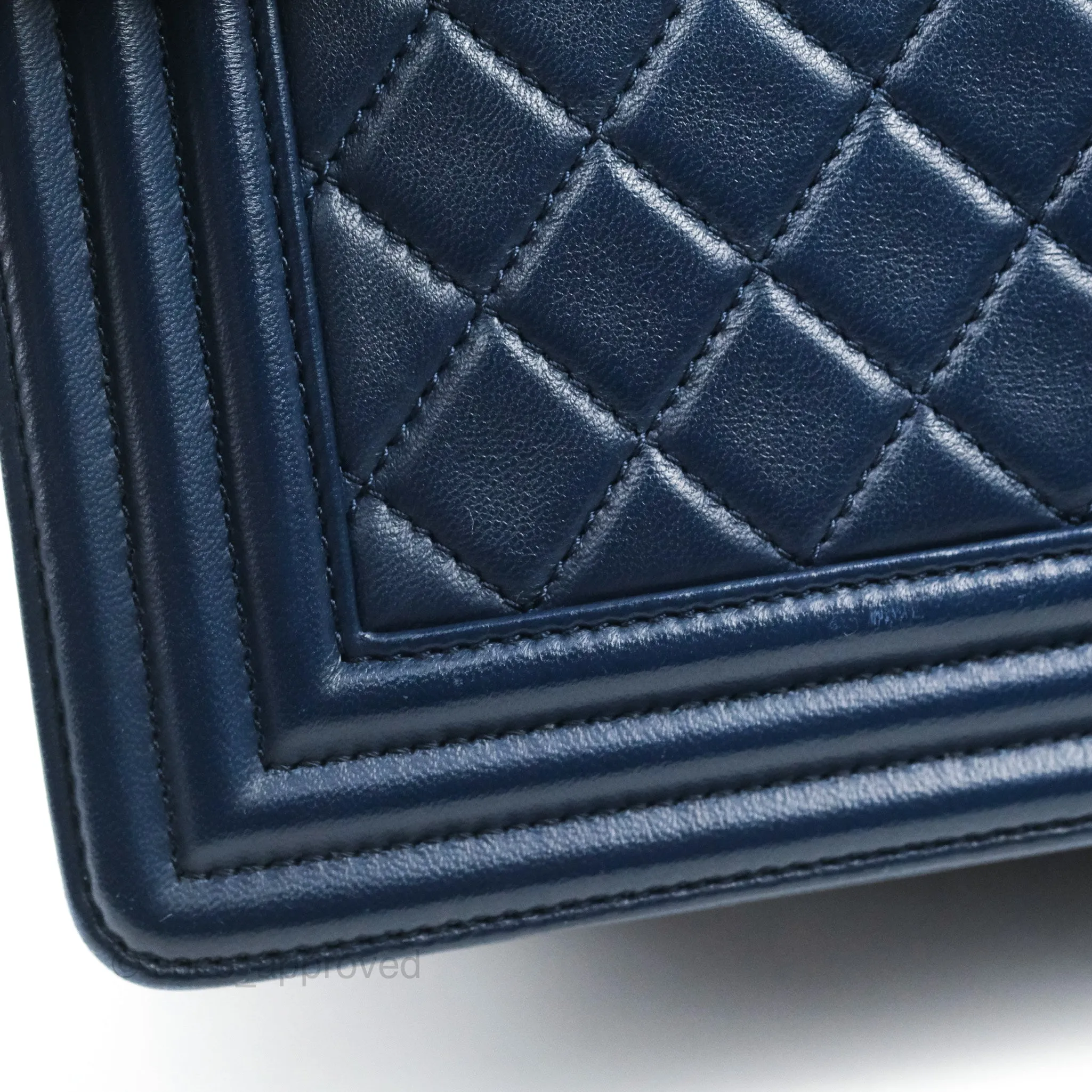 Chanel Quilted Medium Boy Navy Lambskin Aged Gold Hardware