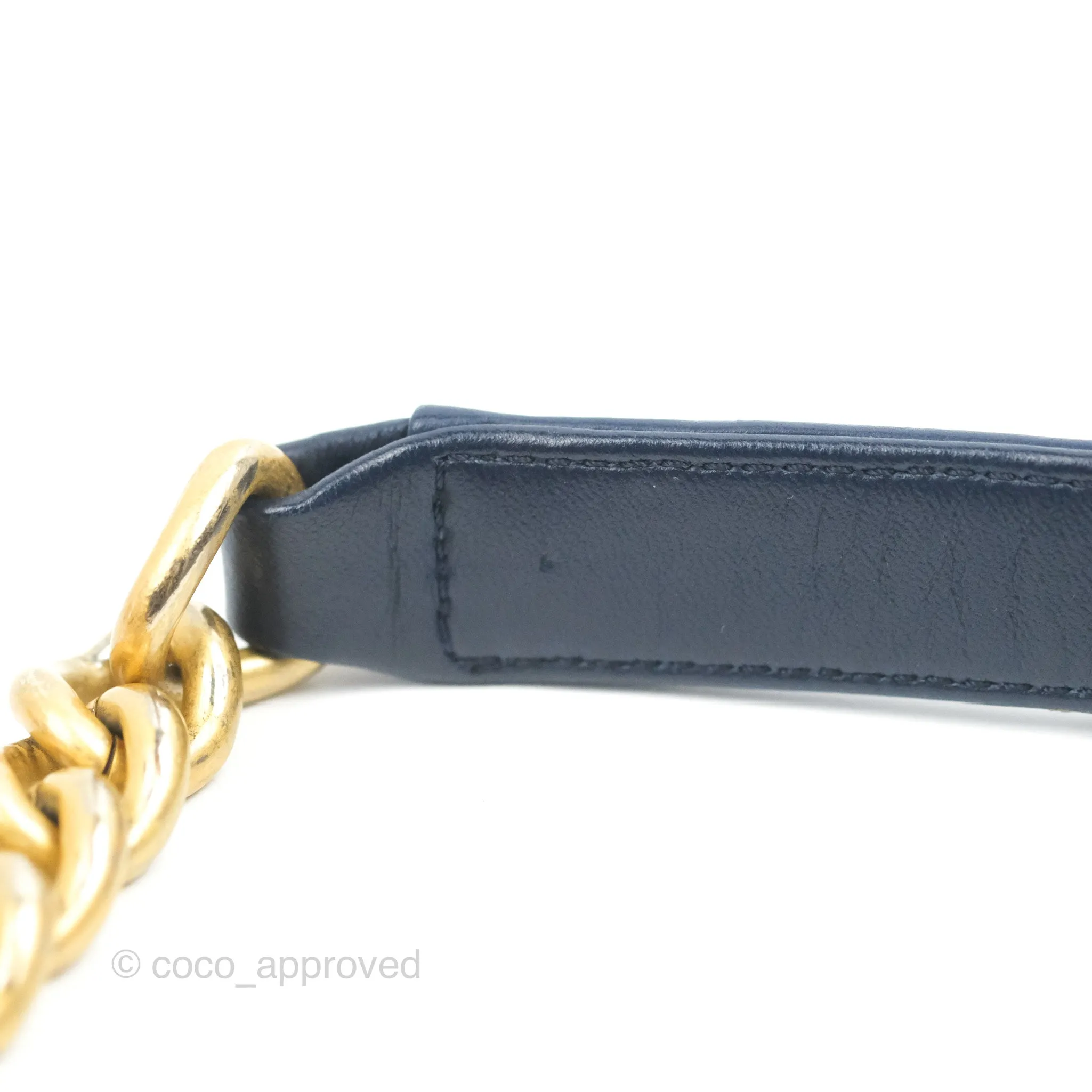 Chanel Quilted Medium Boy Navy Lambskin Aged Gold Hardware