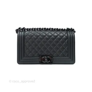 Chanel Quilted Medium Caviar Boy Flap So Black Hardware