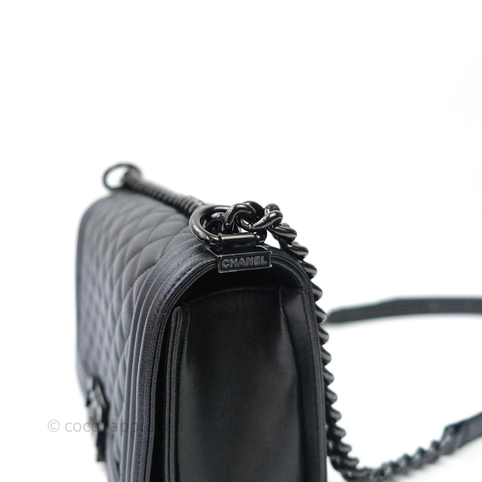 Chanel Quilted Medium Caviar Boy Flap So Black Hardware