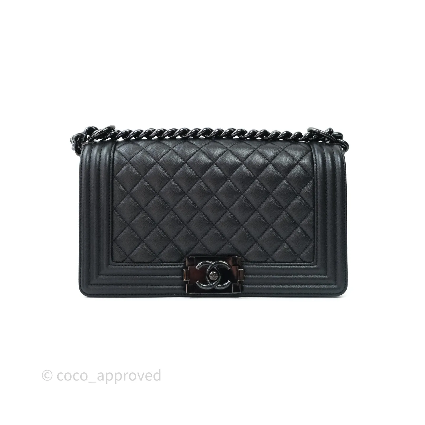 Chanel Quilted Medium Caviar Boy Flap So Black Hardware