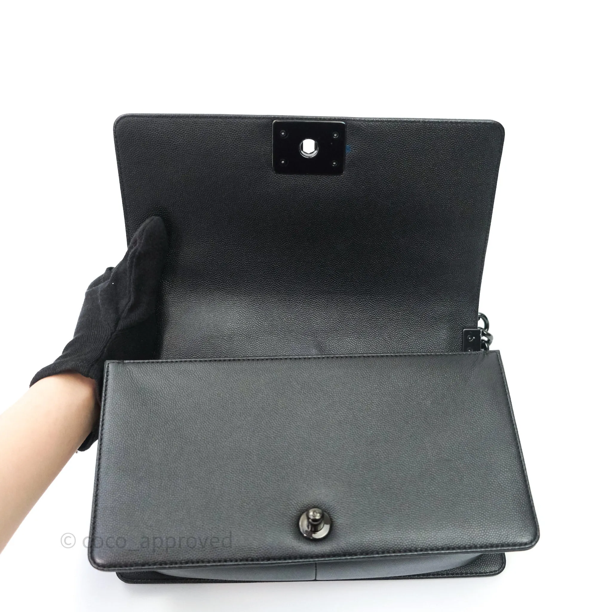 Chanel Quilted Medium Caviar Boy Flap So Black Hardware