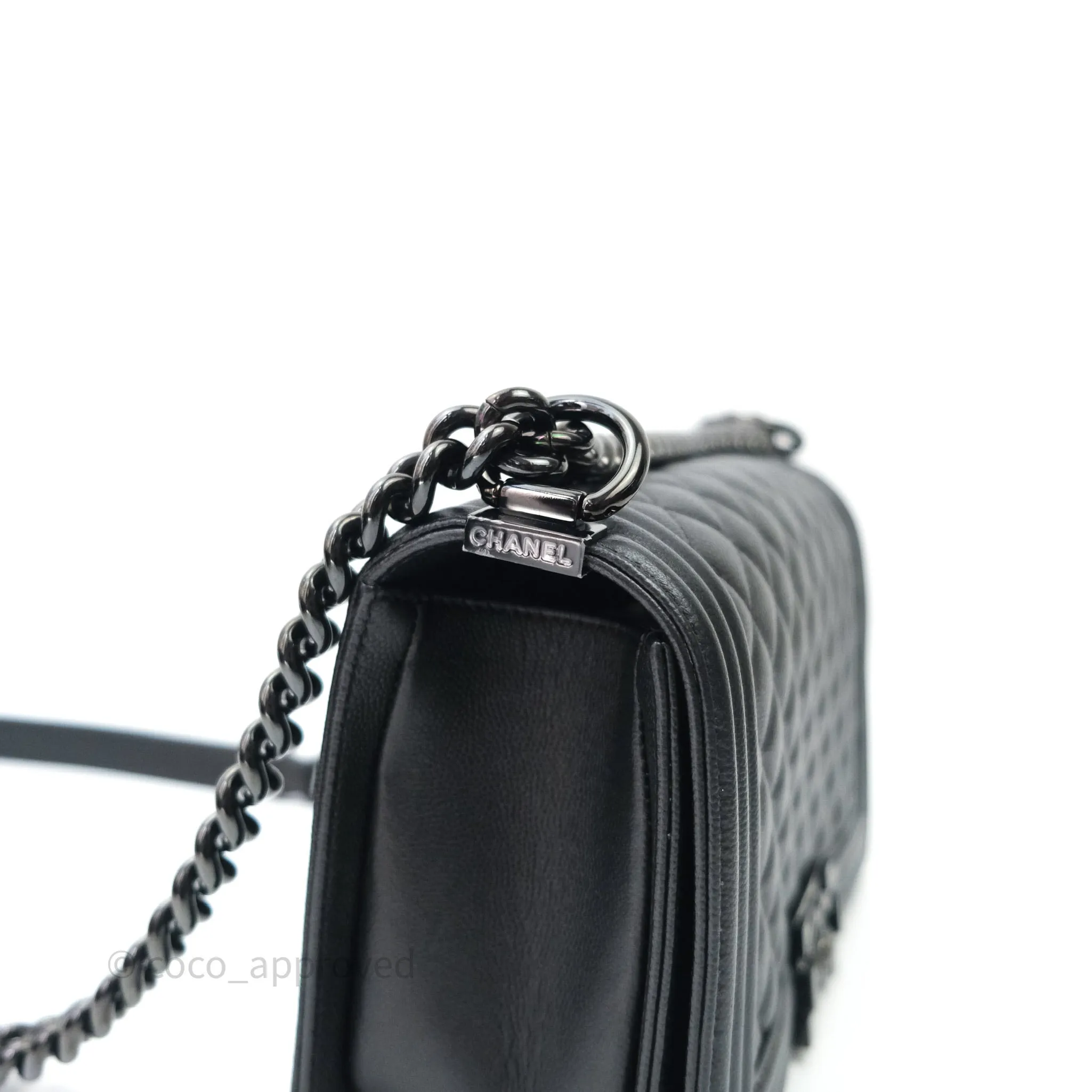 Chanel Quilted Medium Caviar Boy Flap So Black Hardware