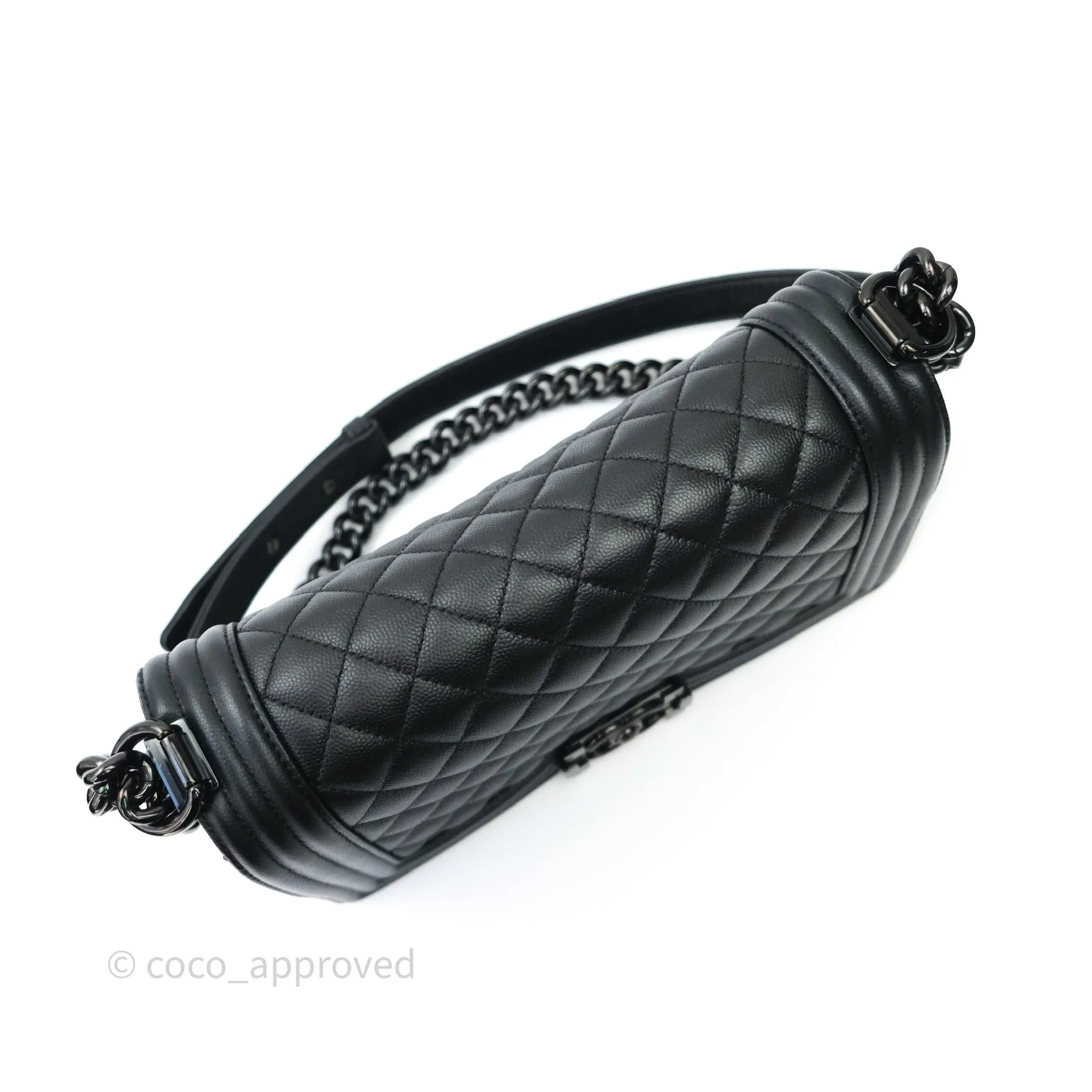 Chanel Quilted Medium Caviar Boy Flap So Black Hardware
