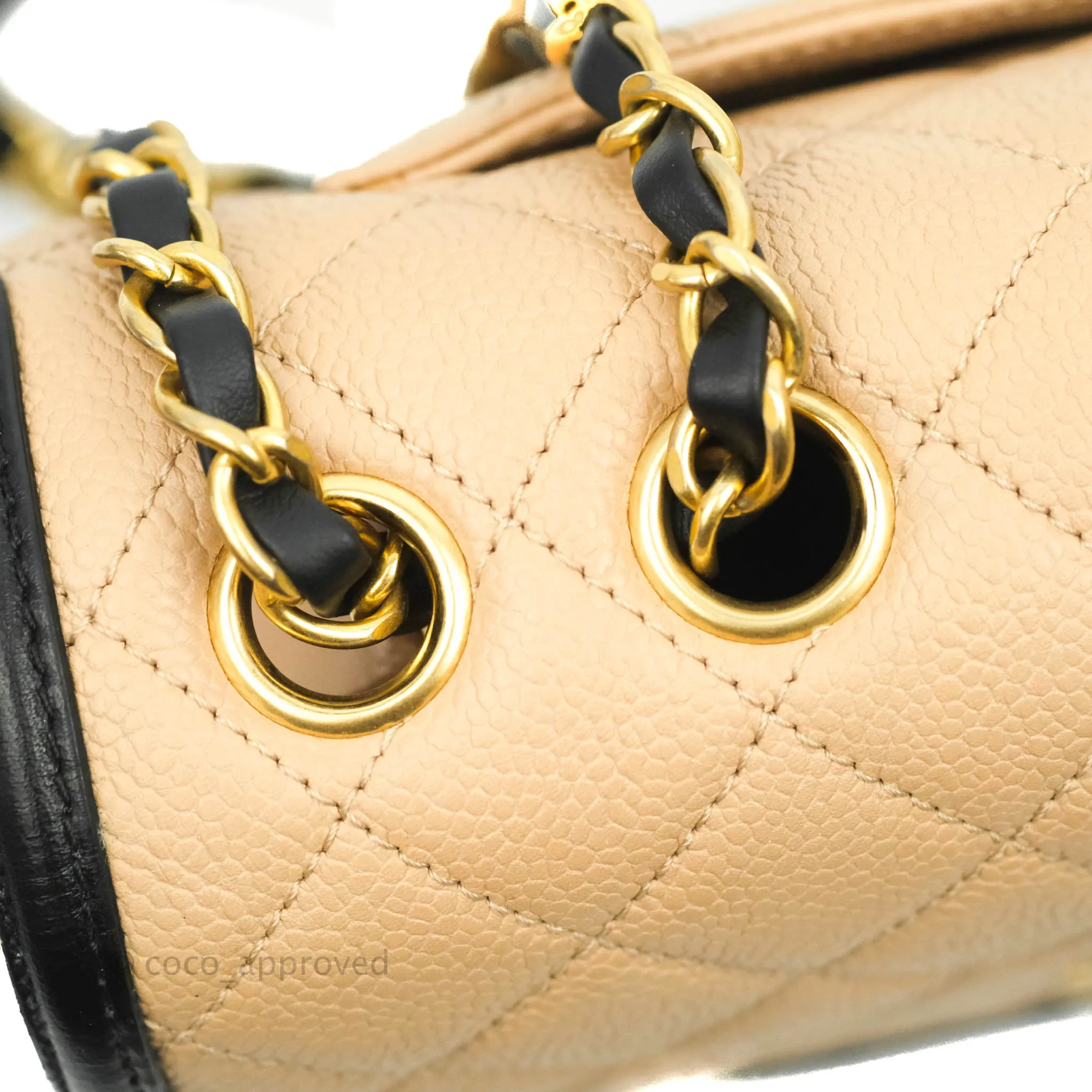 Chanel Quilted Medium CC Filigree Flap Beige Black Caviar