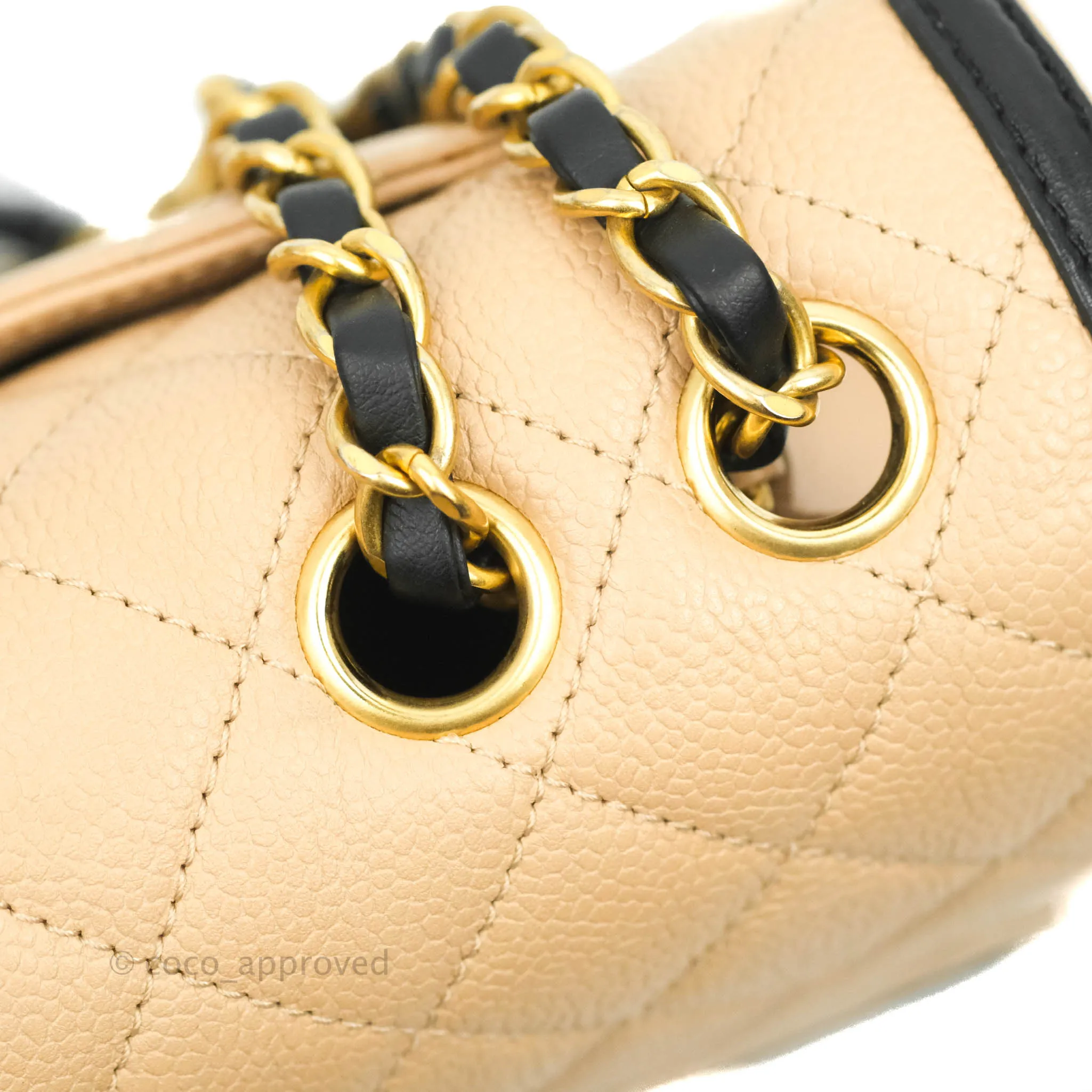 Chanel Quilted Medium CC Filigree Flap Beige Black Caviar