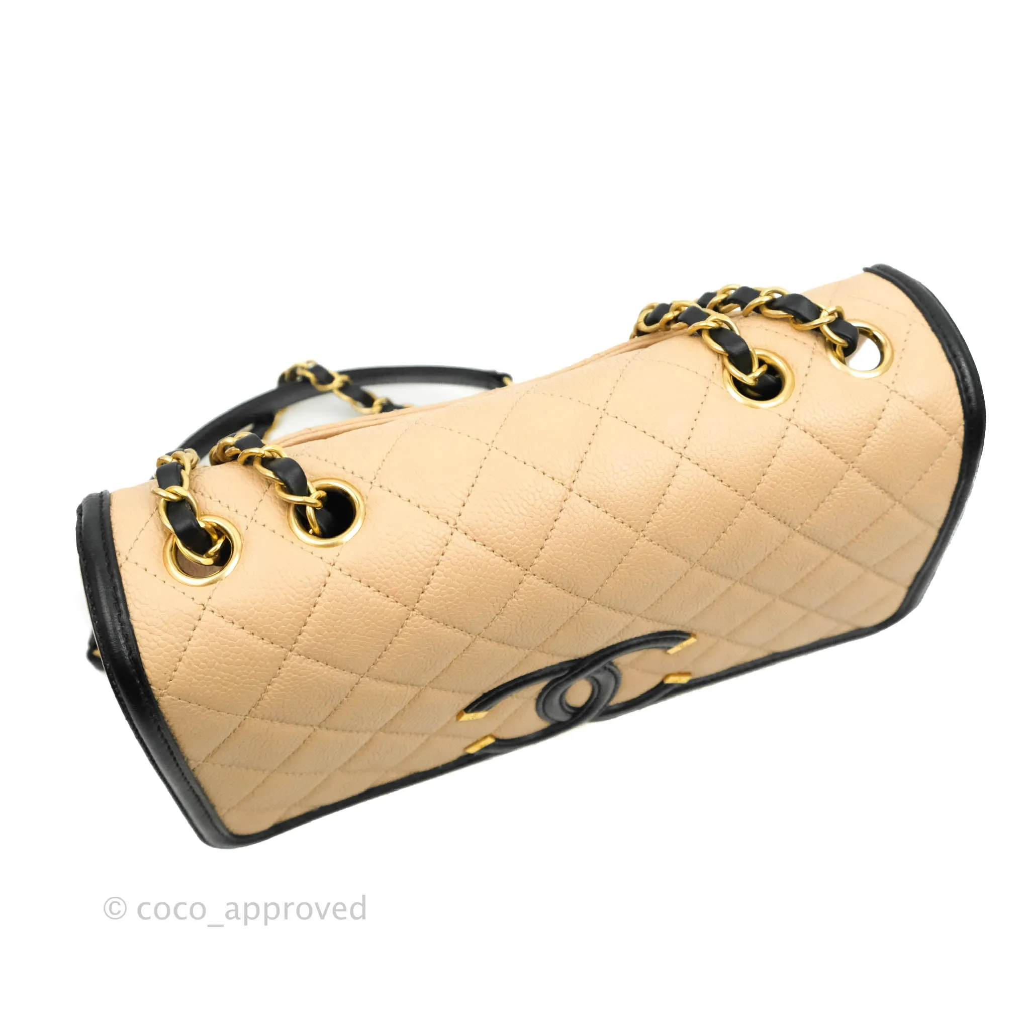 Chanel Quilted Medium CC Filigree Flap Beige Black Caviar