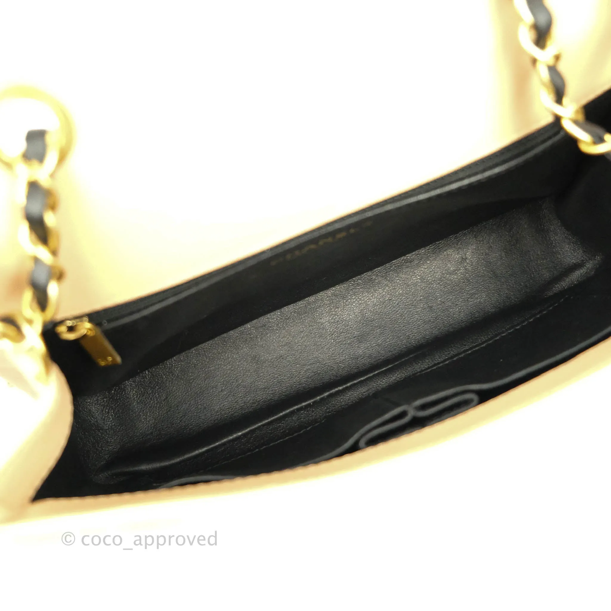 Chanel Quilted Medium CC Filigree Flap Beige Black Caviar