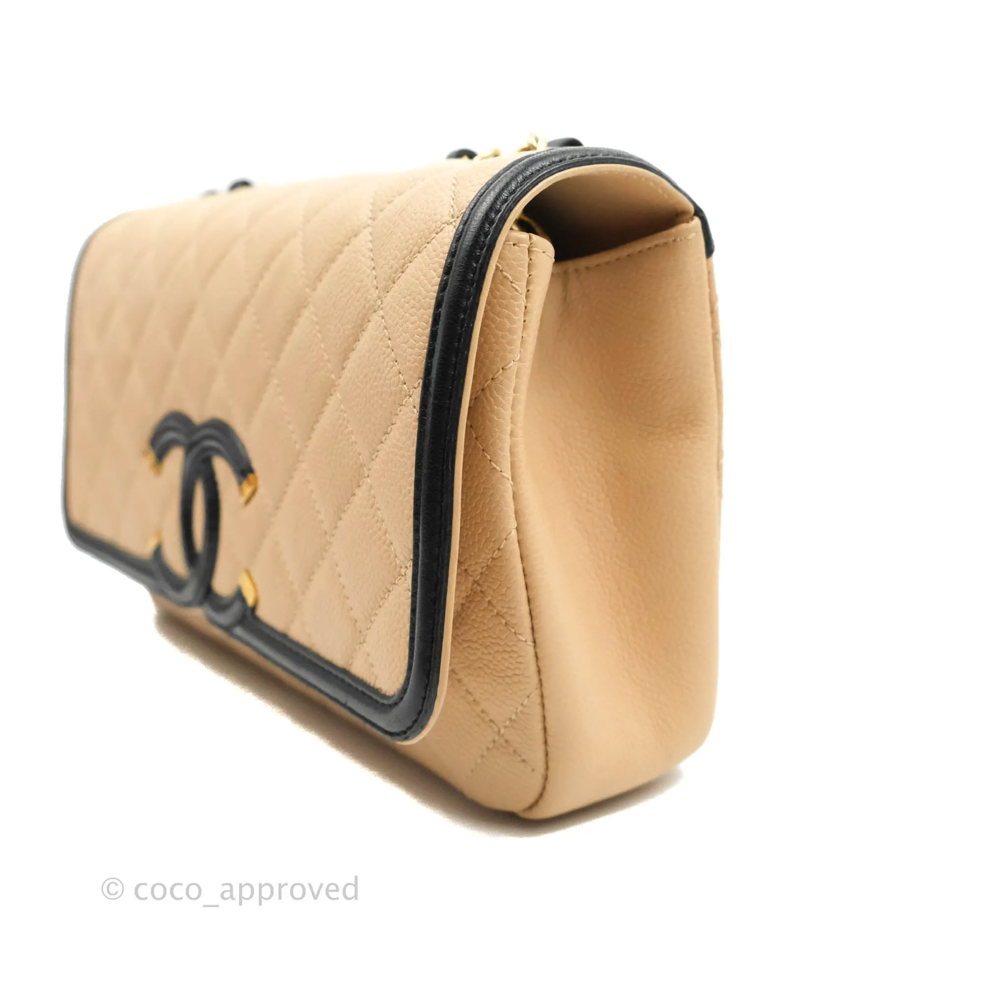 Chanel Quilted Medium CC Filigree Flap Beige Black Caviar