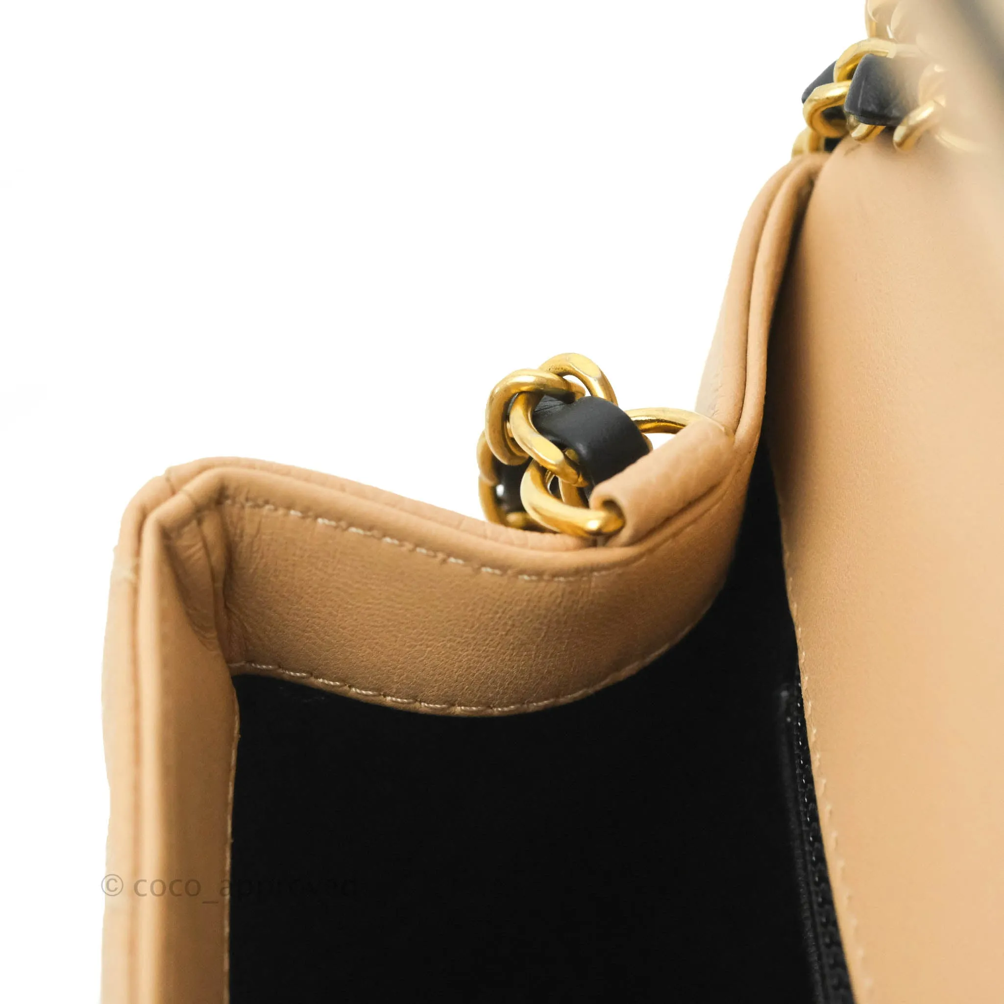 Chanel Quilted Medium CC Filigree Flap Beige Black Caviar