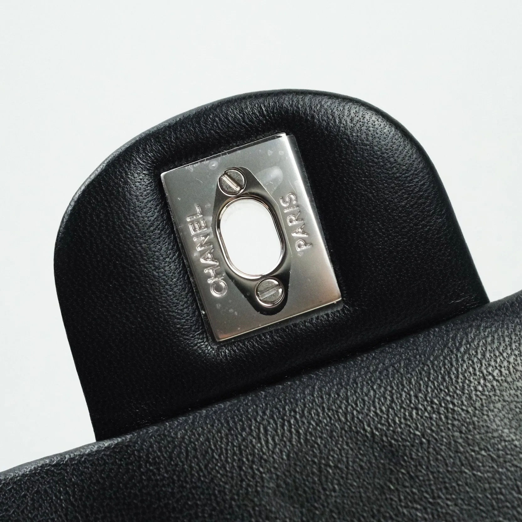 Chanel Quilted Mini Rectangular Black Lambskin Silver Hardware