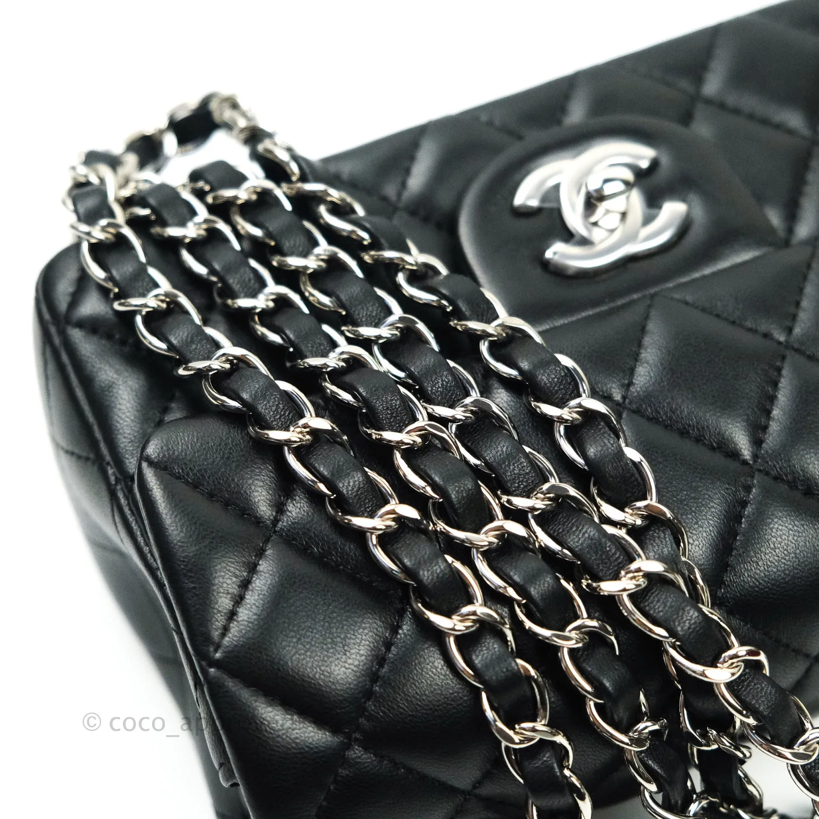Chanel Quilted Mini Rectangular Black Lambskin Silver Hardware