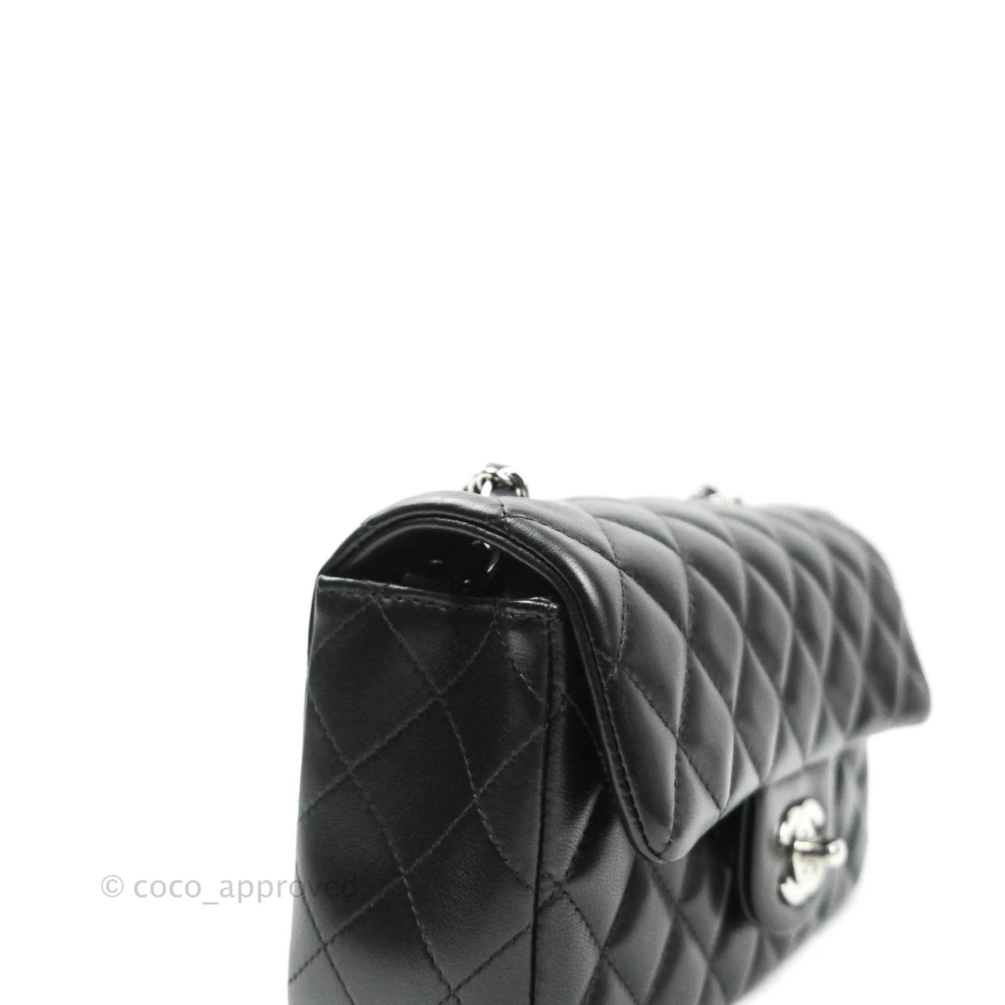 Chanel Quilted Mini Rectangular Black Lambskin Silver Hardware
