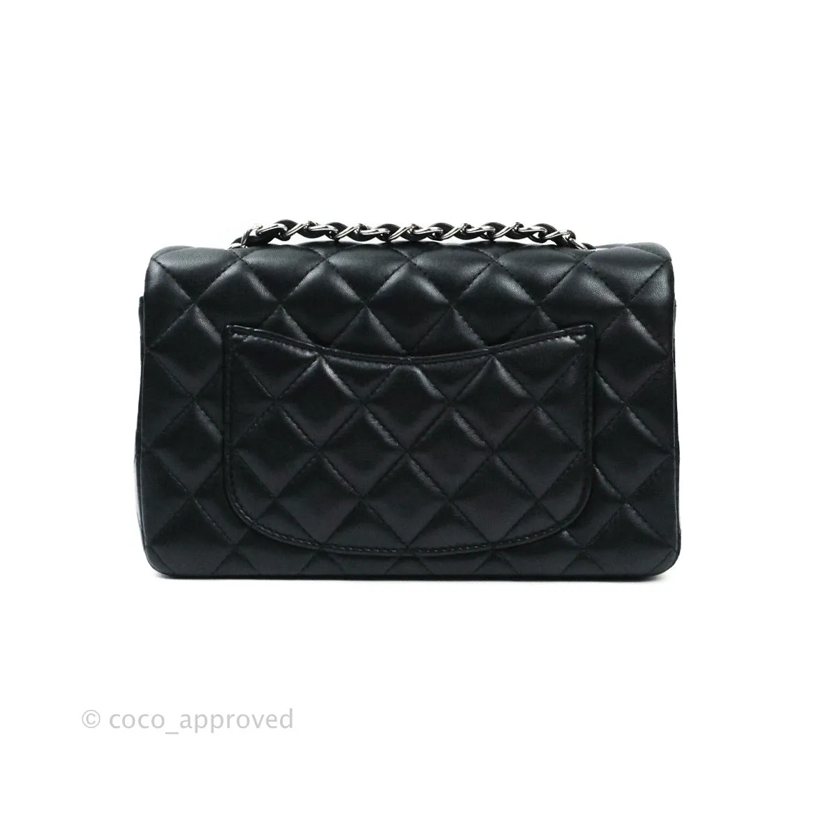 Chanel Quilted Mini Rectangular Black Lambskin Silver Hardware