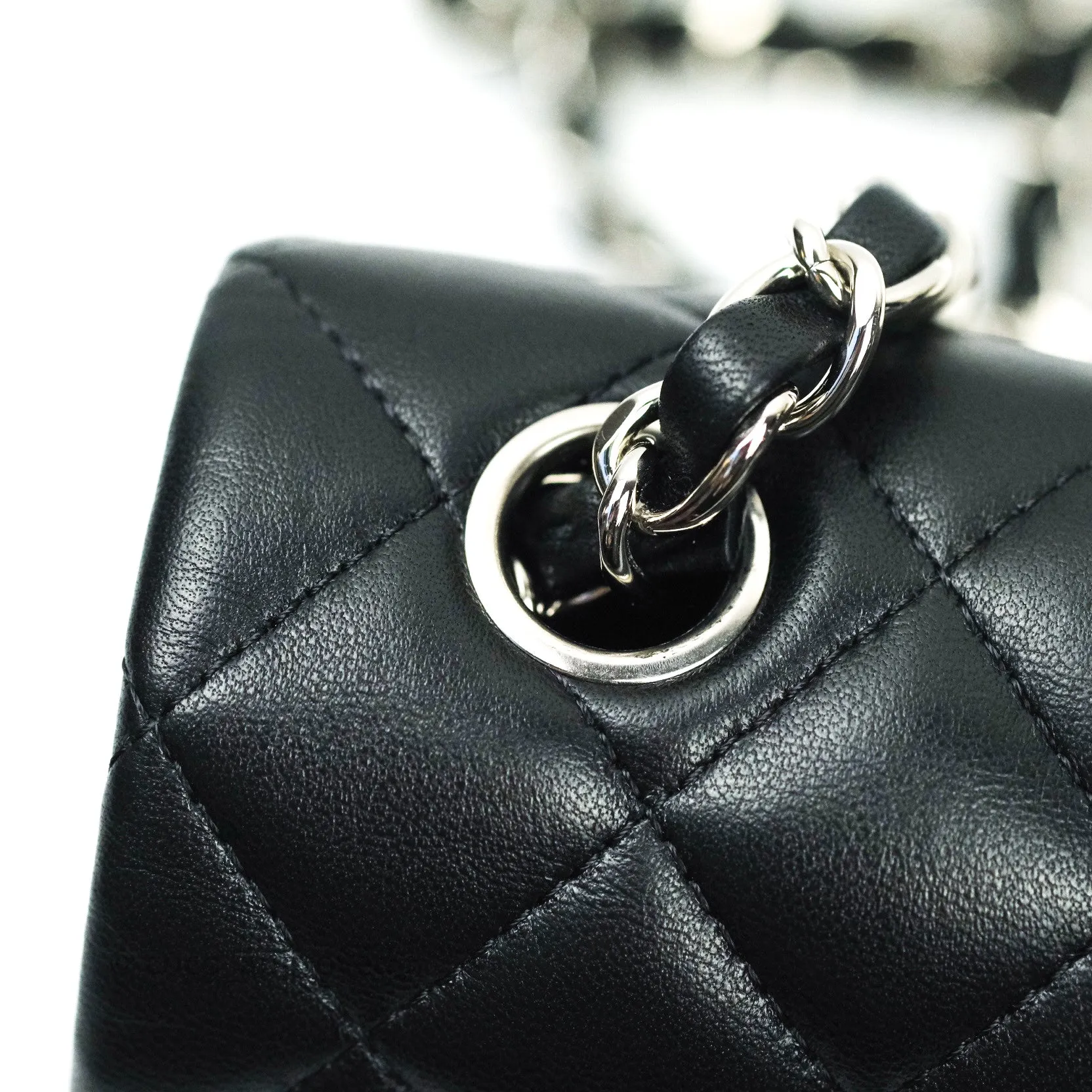 Chanel Quilted Mini Rectangular Black Lambskin Silver Hardware
