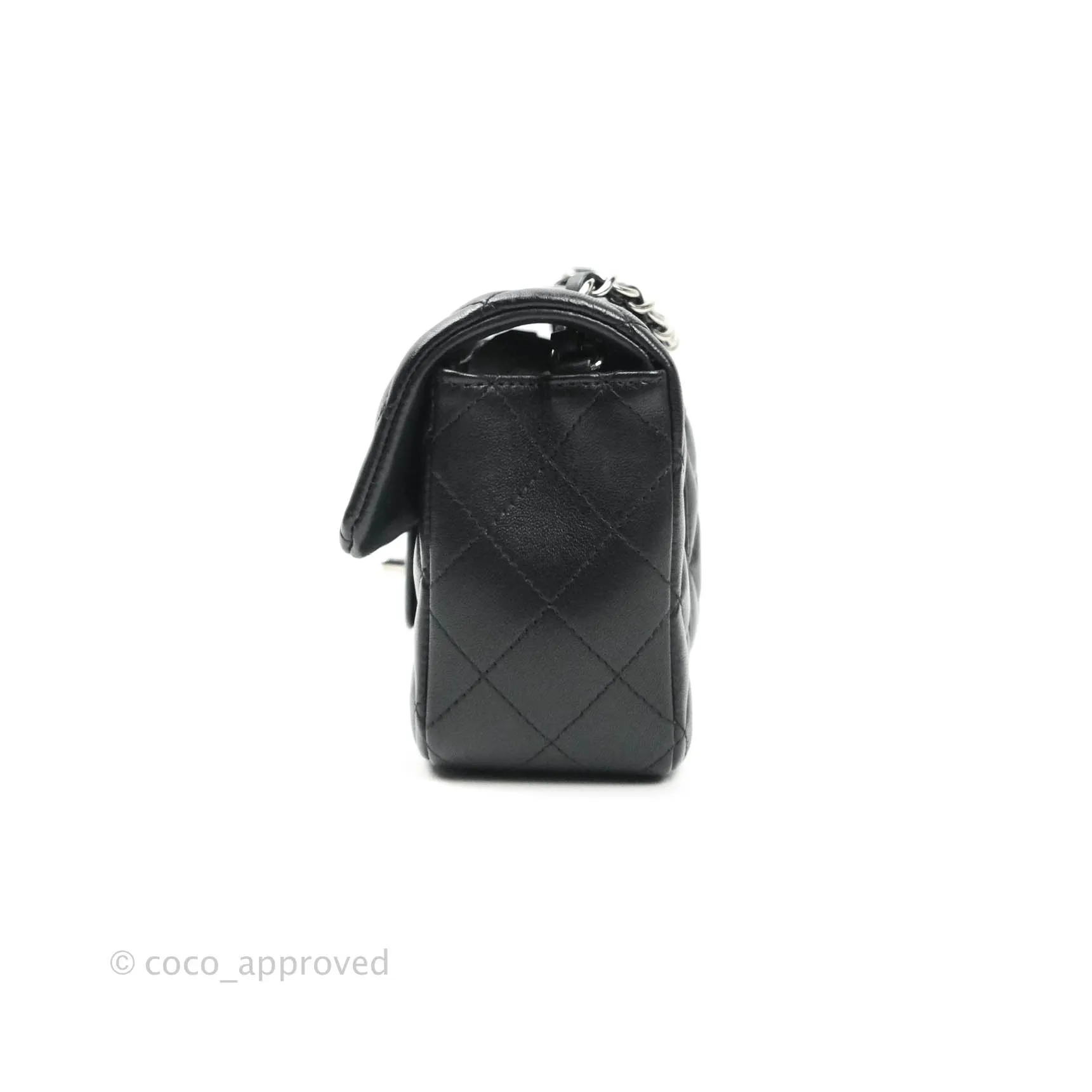 Chanel Quilted Mini Rectangular Black Lambskin Silver Hardware