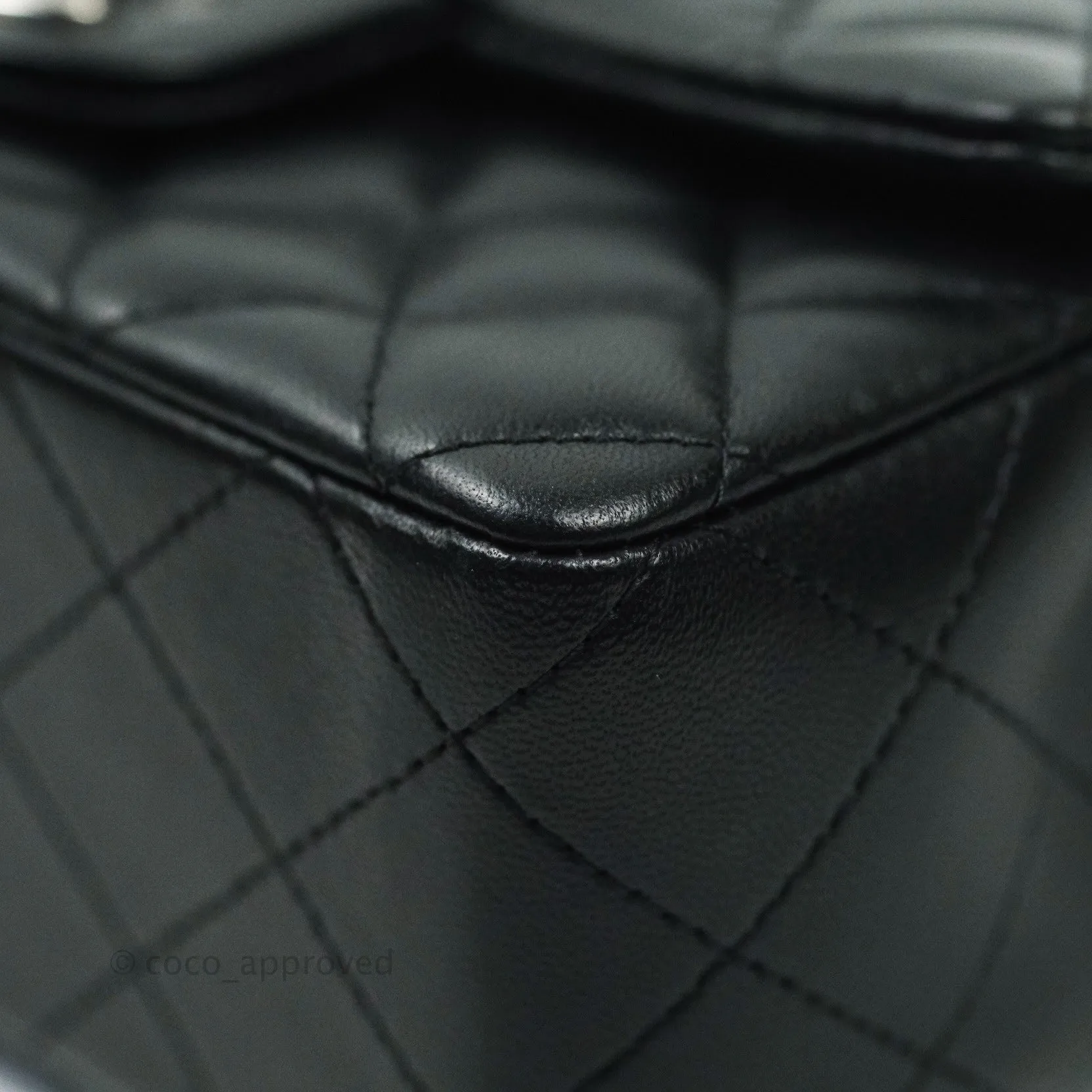 Chanel Quilted Mini Rectangular Black Lambskin Silver Hardware