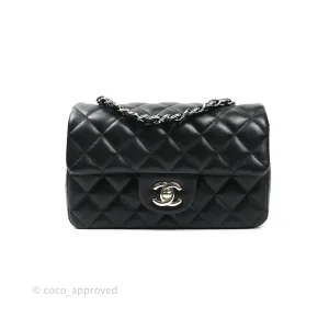 Chanel Quilted Mini Rectangular Black Lambskin Silver Hardware