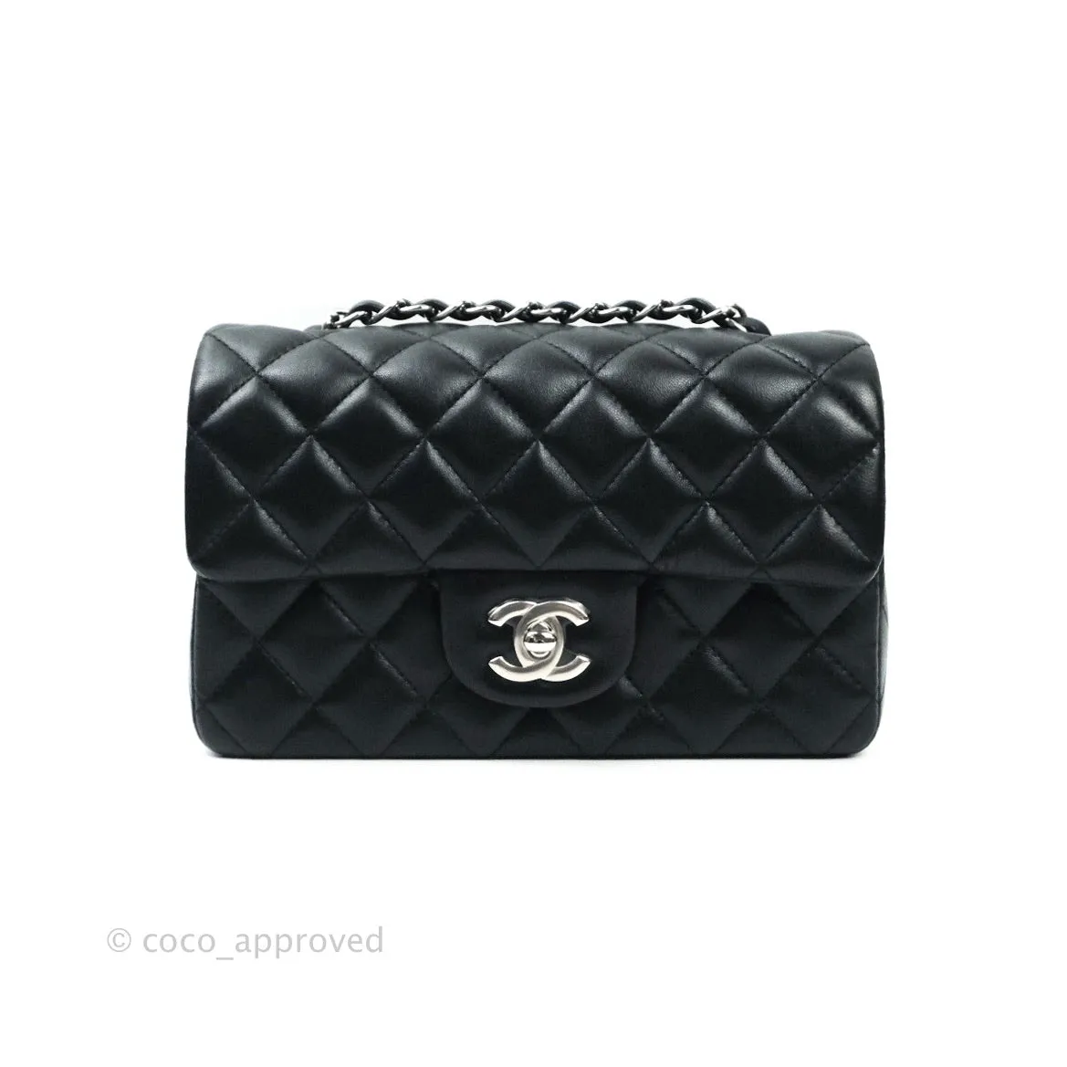 Chanel Quilted Mini Rectangular Black Lambskin Silver Hardware