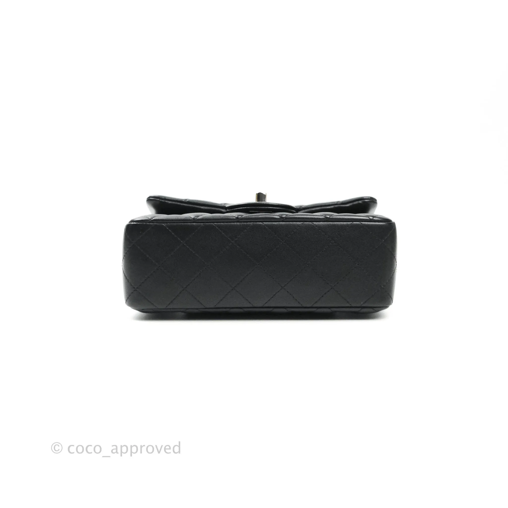 Chanel Quilted Mini Rectangular Black Lambskin Silver Hardware