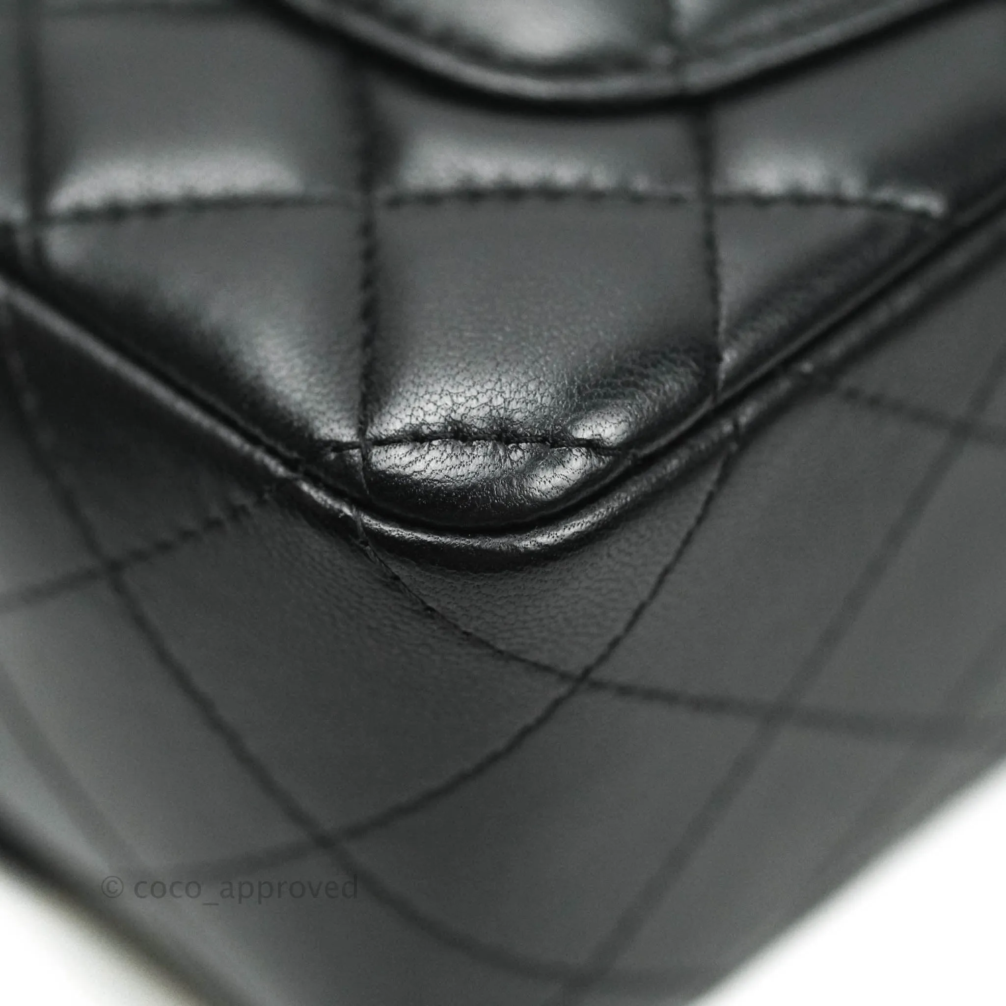 Chanel Quilted Mini Rectangular Black Lambskin Silver Hardware