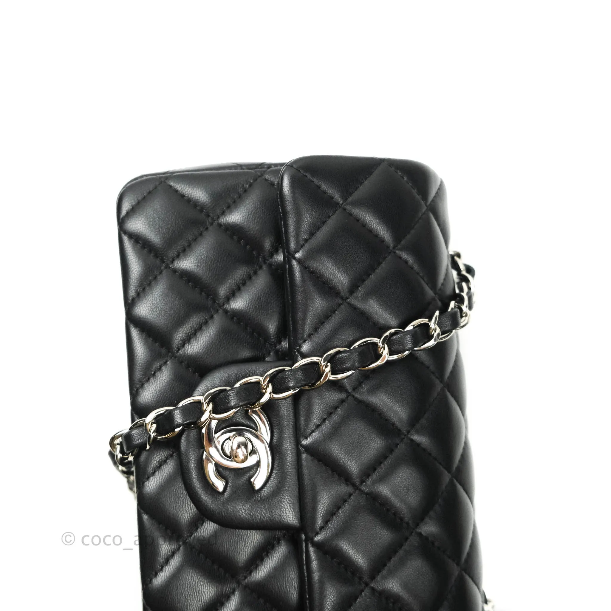 Chanel Quilted Mini Rectangular Black Lambskin Silver Hardware