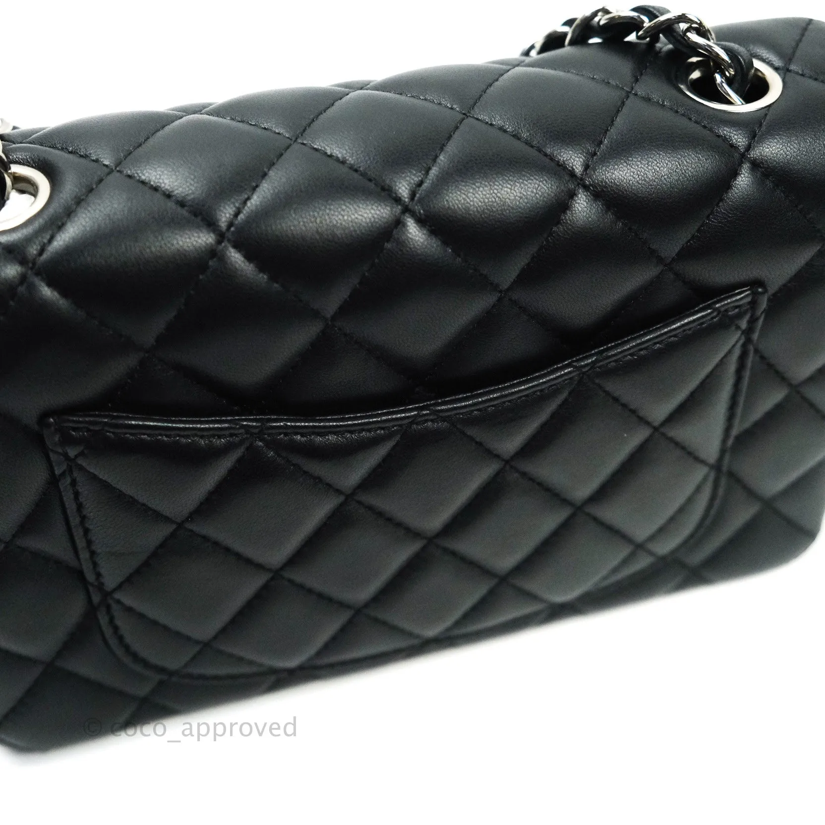 Chanel Quilted Mini Rectangular Black Lambskin Silver Hardware