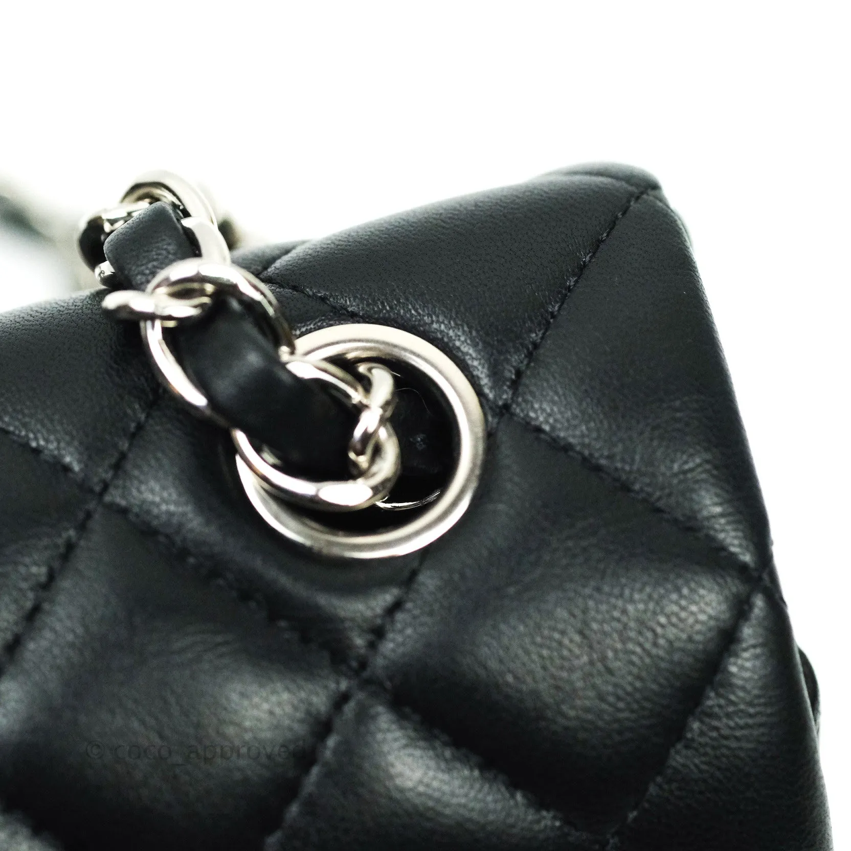 Chanel Quilted Mini Rectangular Black Lambskin Silver Hardware