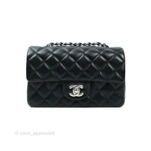 Chanel Quilted Mini Rectangular Black Lambskin Silver Hardware