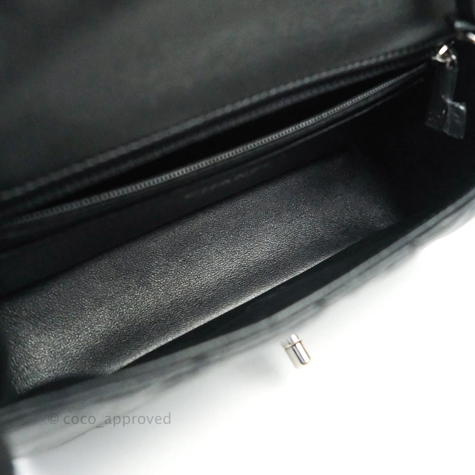 Chanel Quilted Mini Rectangular Black Lambskin Silver Hardware