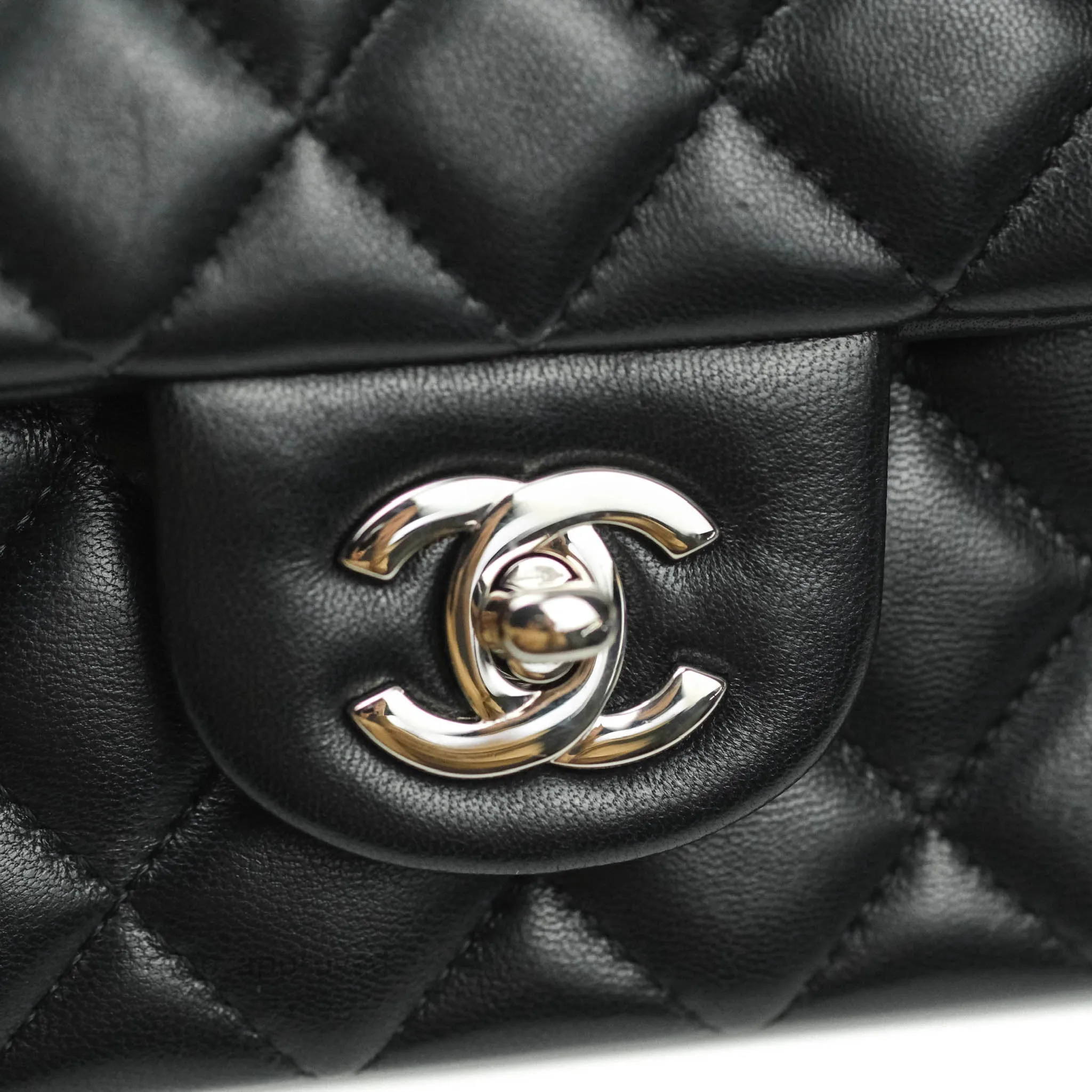 Chanel Quilted Mini Rectangular Black Lambskin Silver Hardware