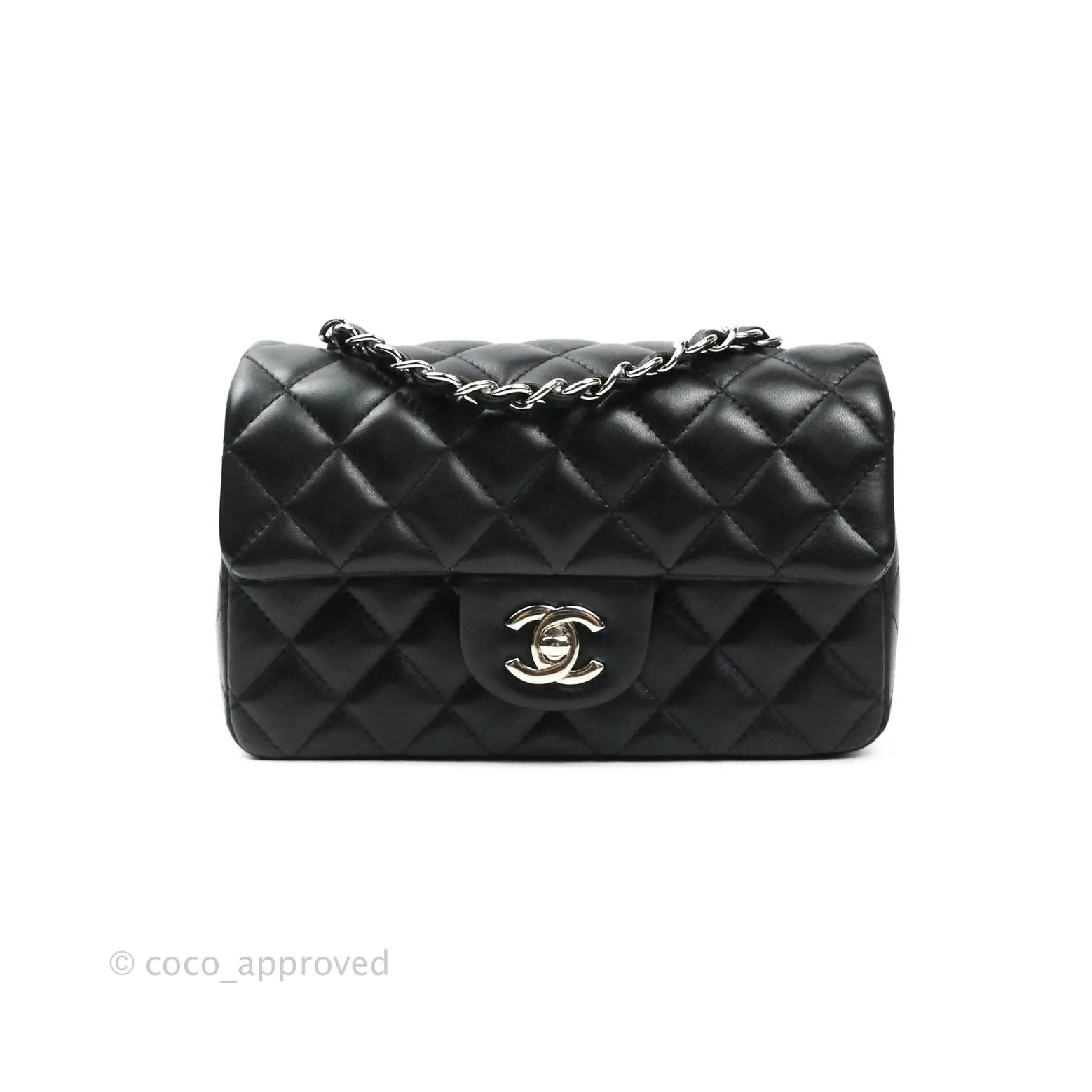 Chanel Quilted Mini Rectangular Black Lambskin Silver Hardware