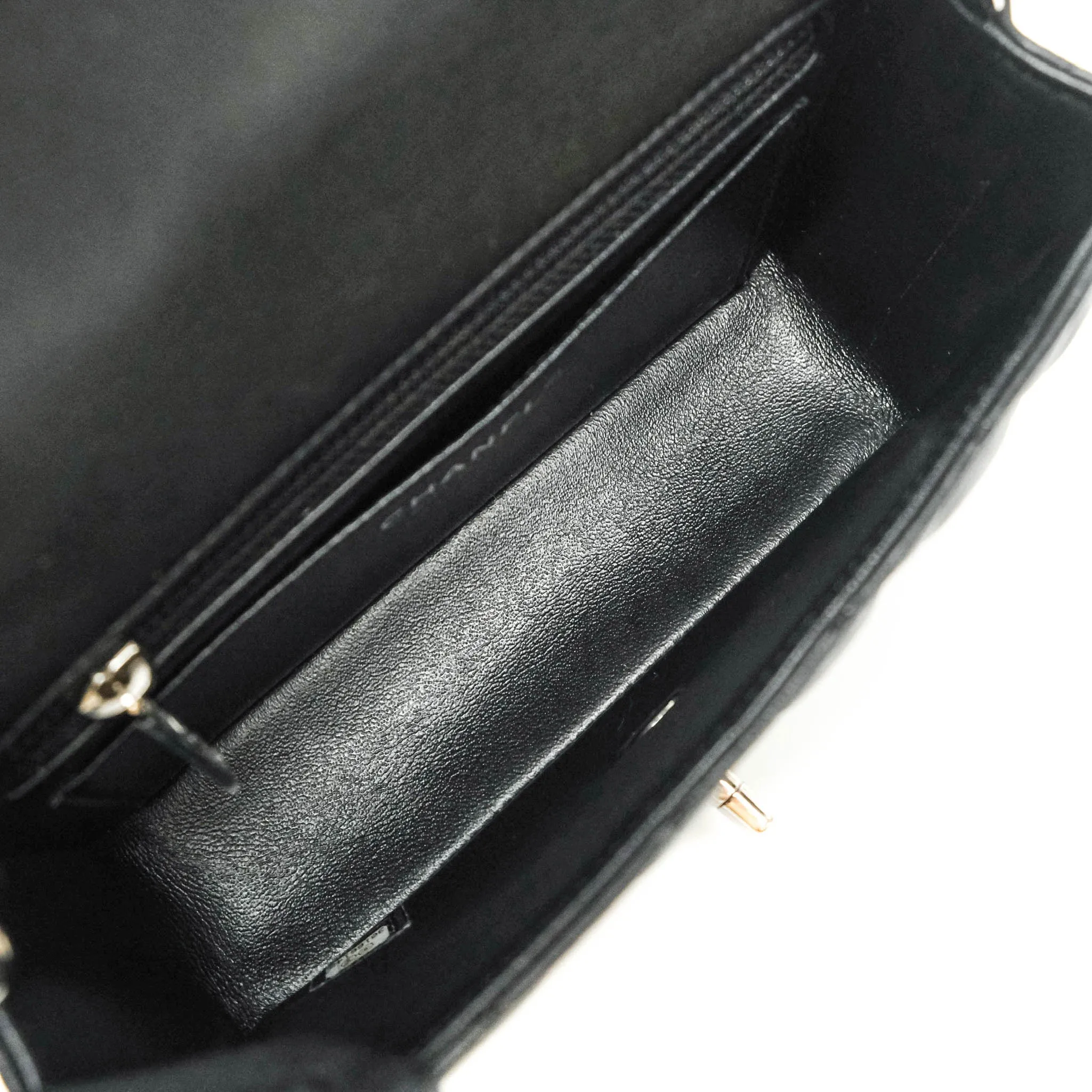 Chanel Quilted Mini Rectangular Black Lambskin Silver Hardware